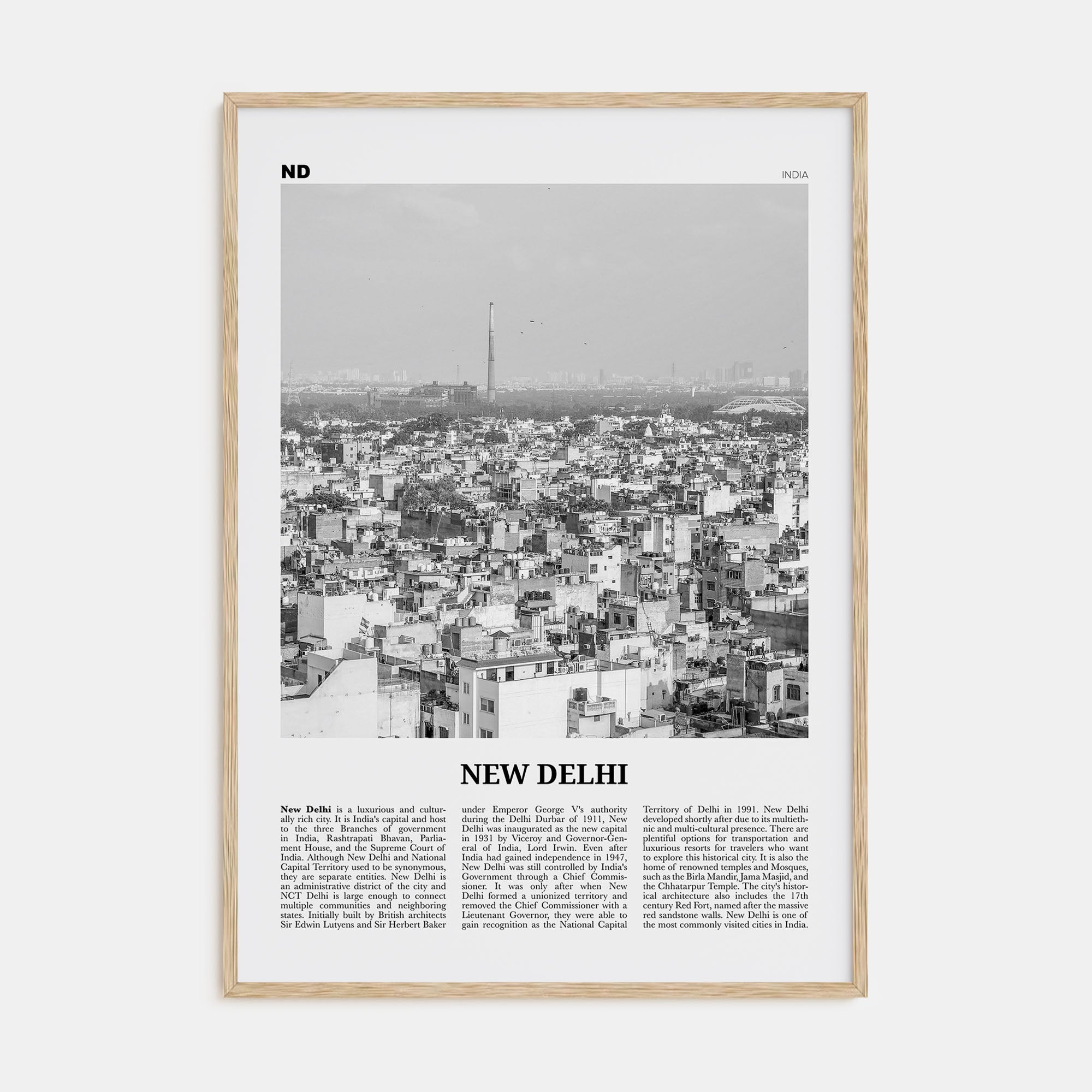 New Delhi Travel B&W Poster