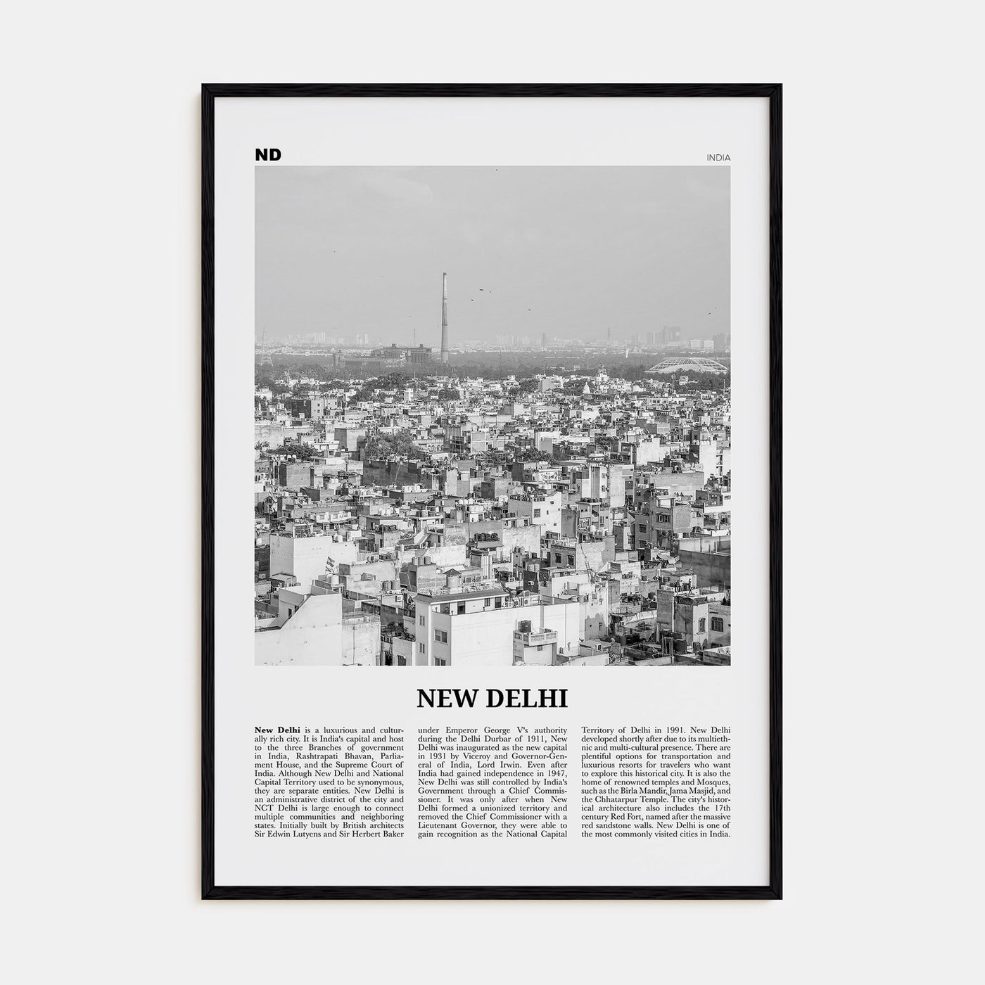 New Delhi Travel B&W Poster