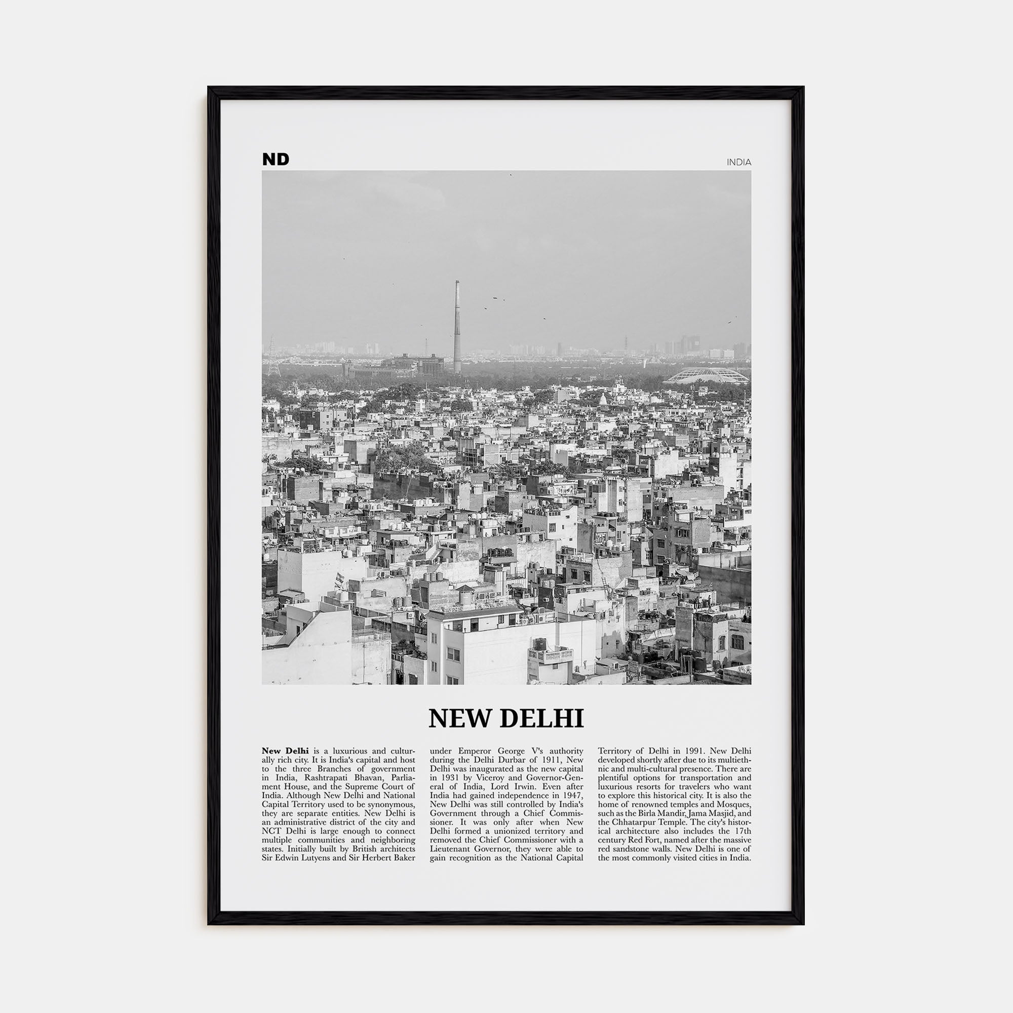 New Delhi Travel B&W Poster