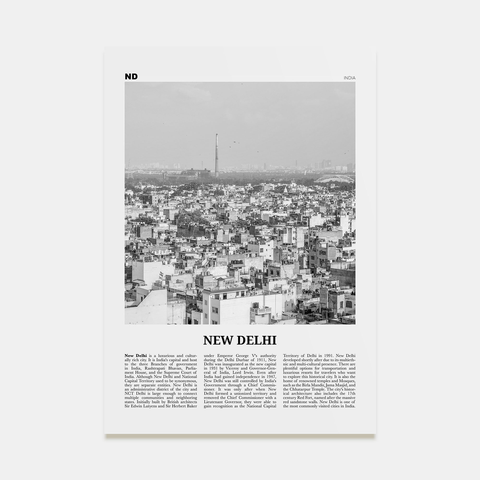 New Delhi Travel B&W Poster