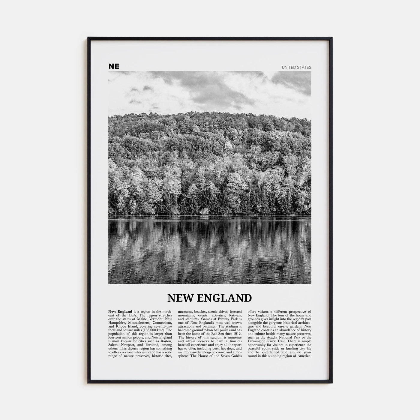 New England Travel B&W Poster