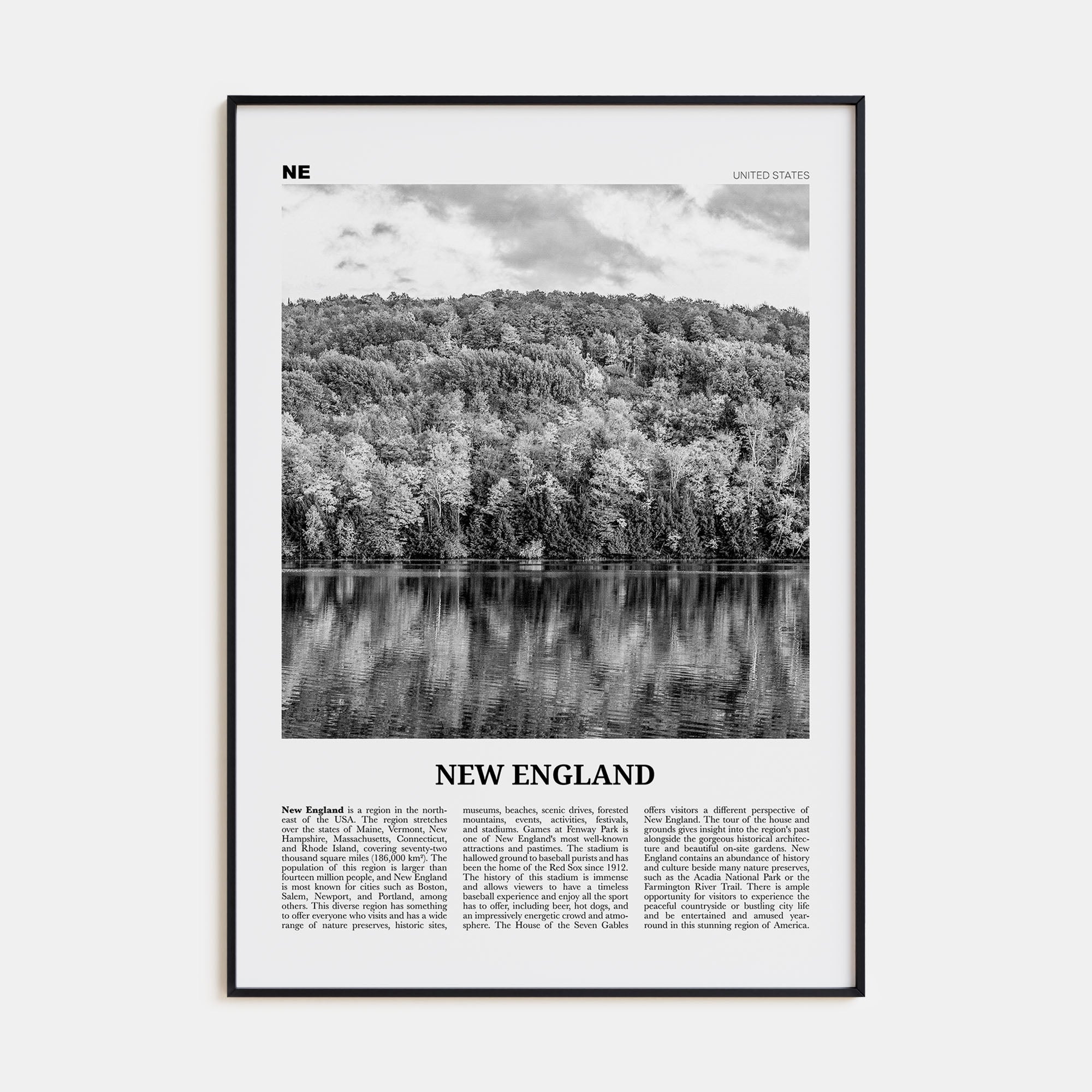 New England Travel B&W Poster