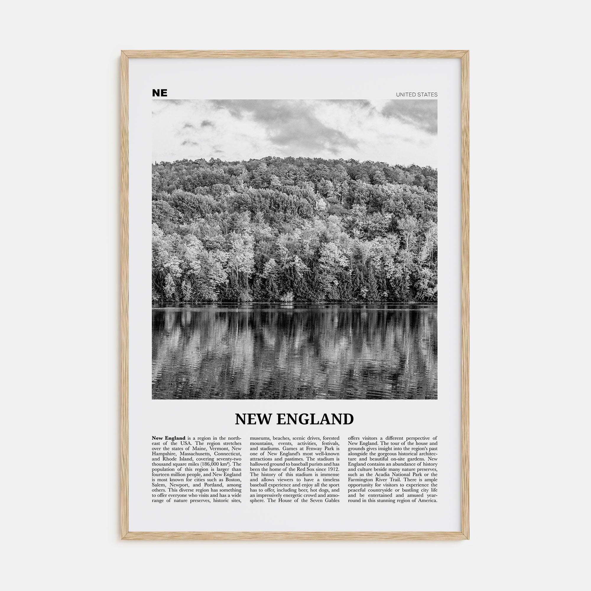 New England Travel B&W Poster