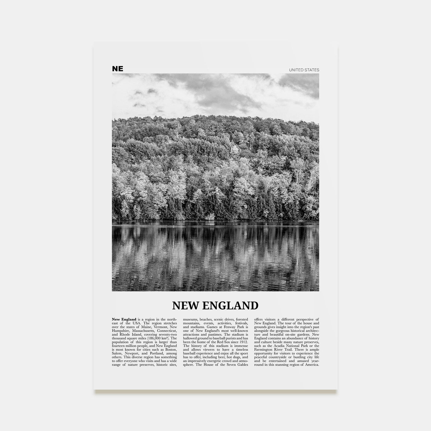 New England Travel B&W Poster