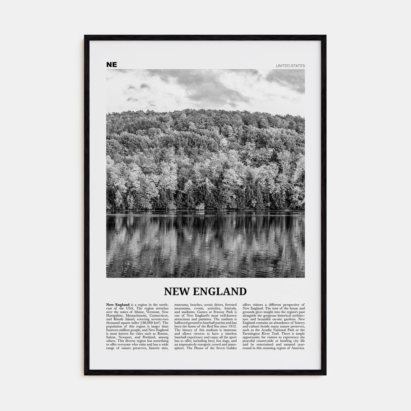 New England Travel B&W Poster