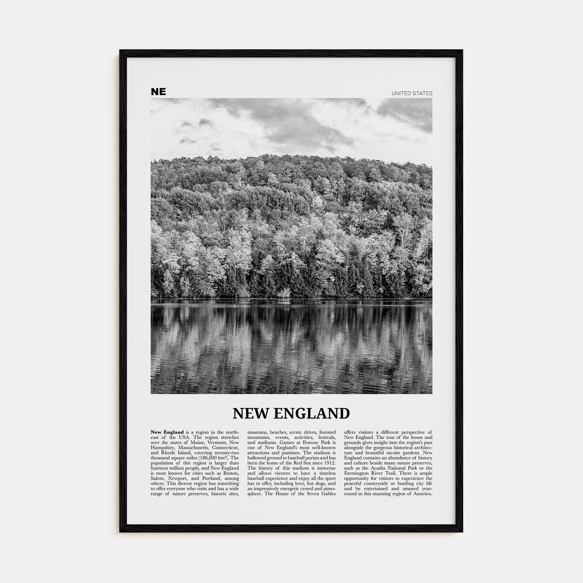 New England Travel B&W Poster