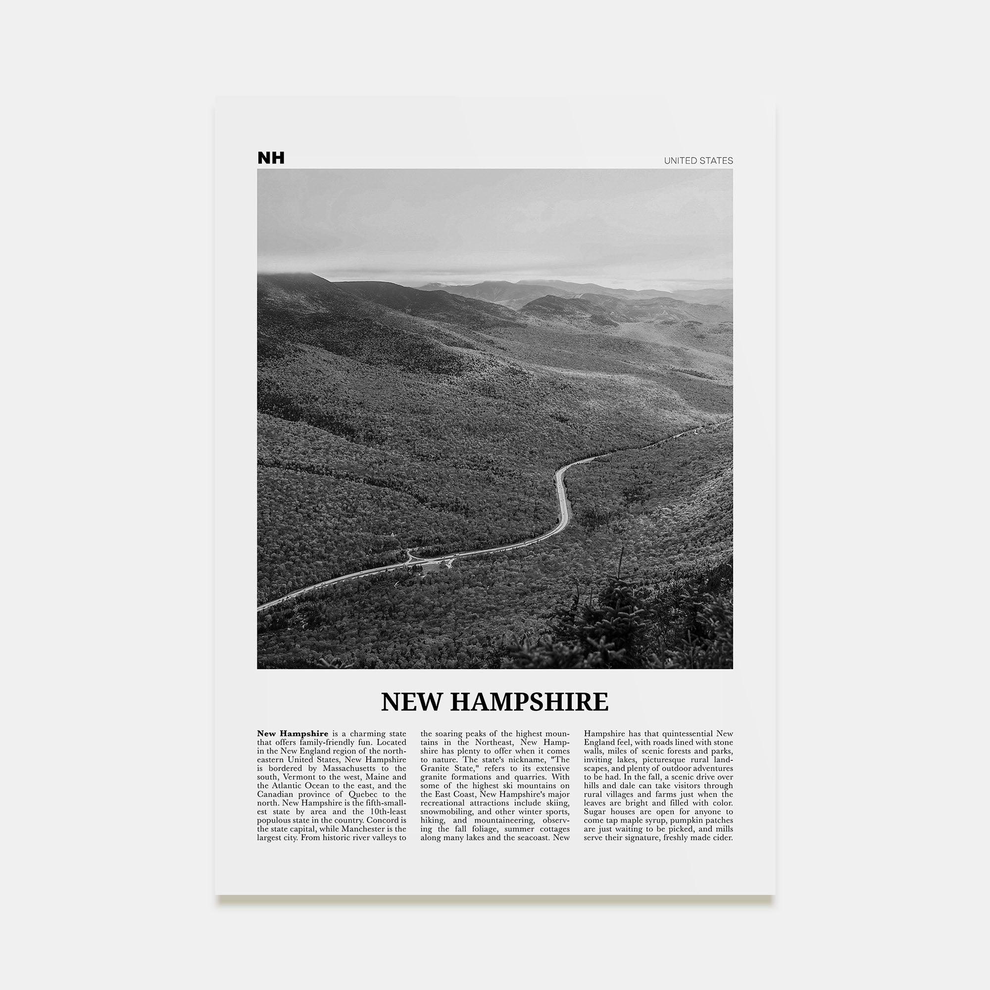 New Hampshire Travel B&W No 2 Poster