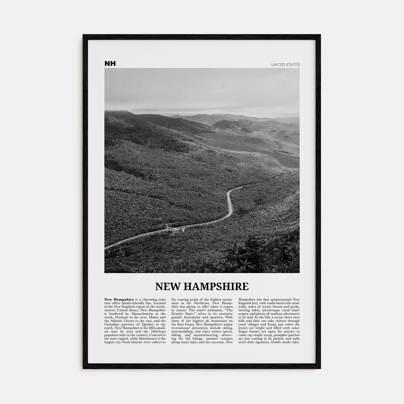 New Hampshire Travel B&W No 2 Poster