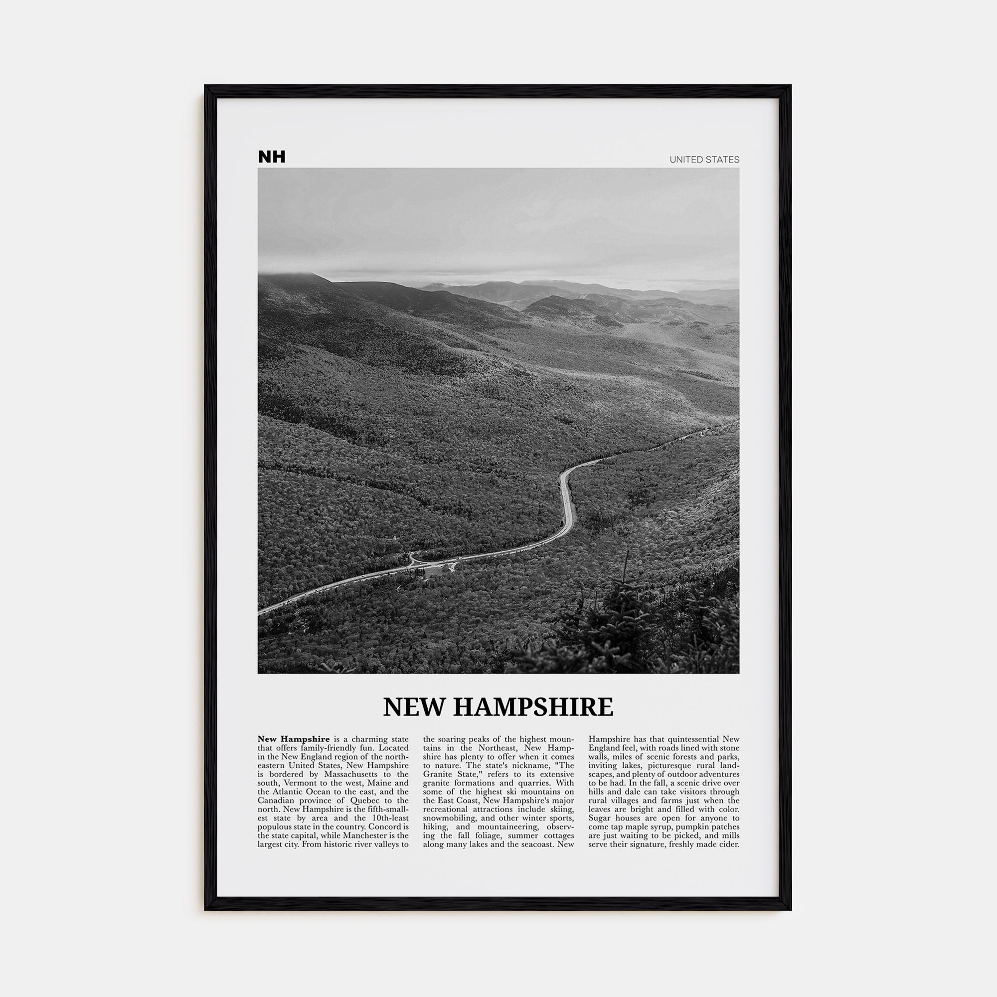 New Hampshire Travel B&W No 2 Poster