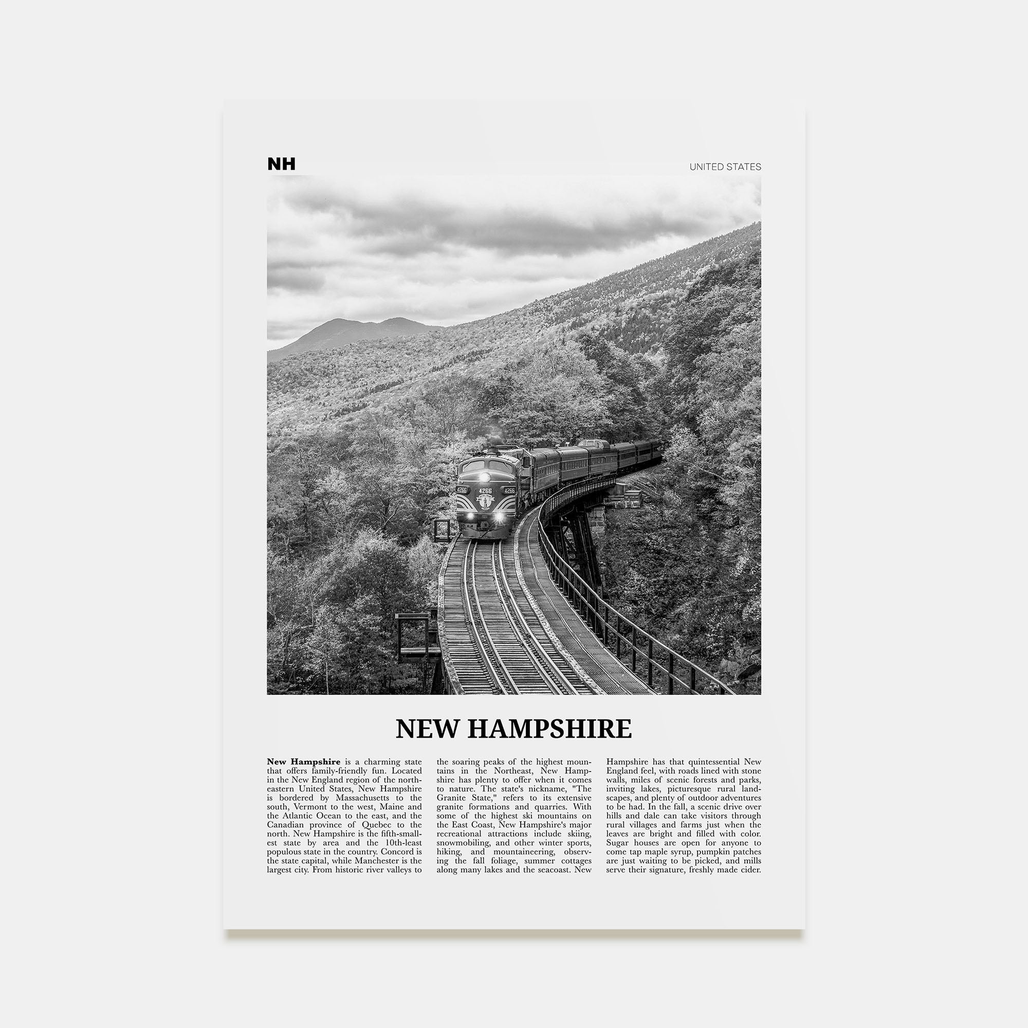 New Hampshire Travel B&W No 3 Poster