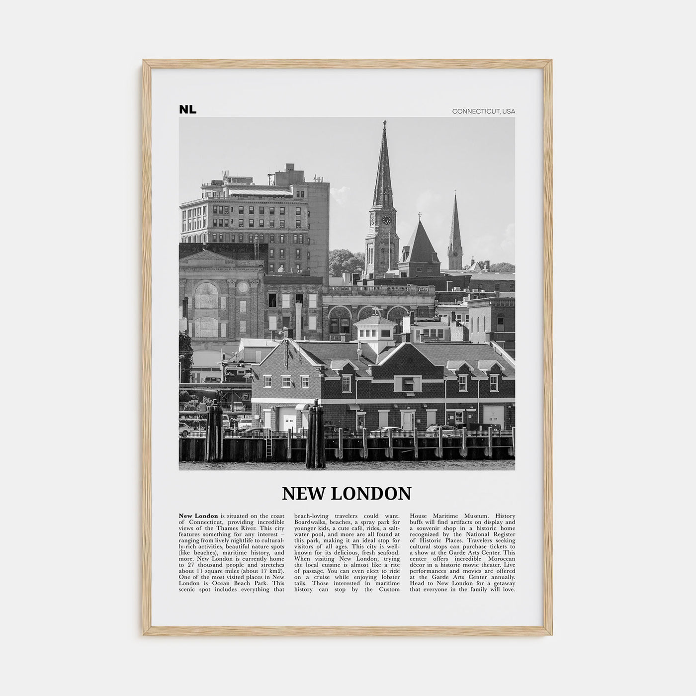 New London Travel B&W Poster