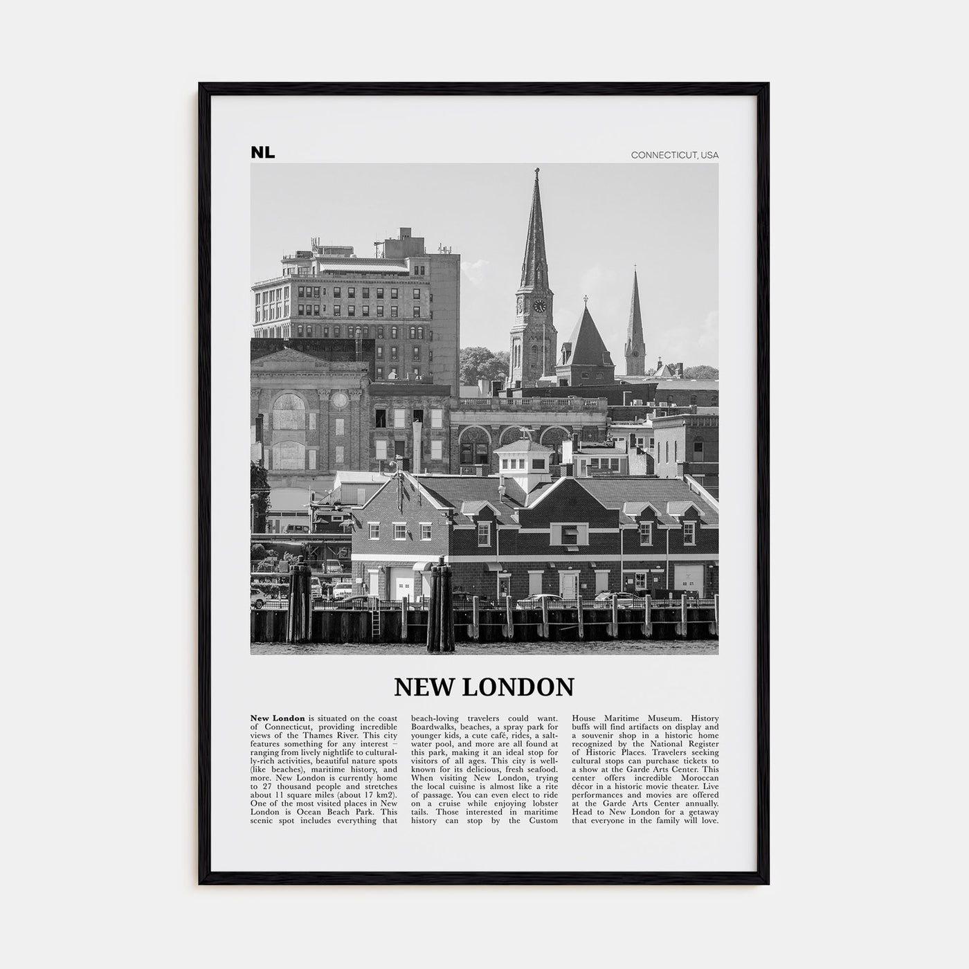 New London Travel B&W Poster