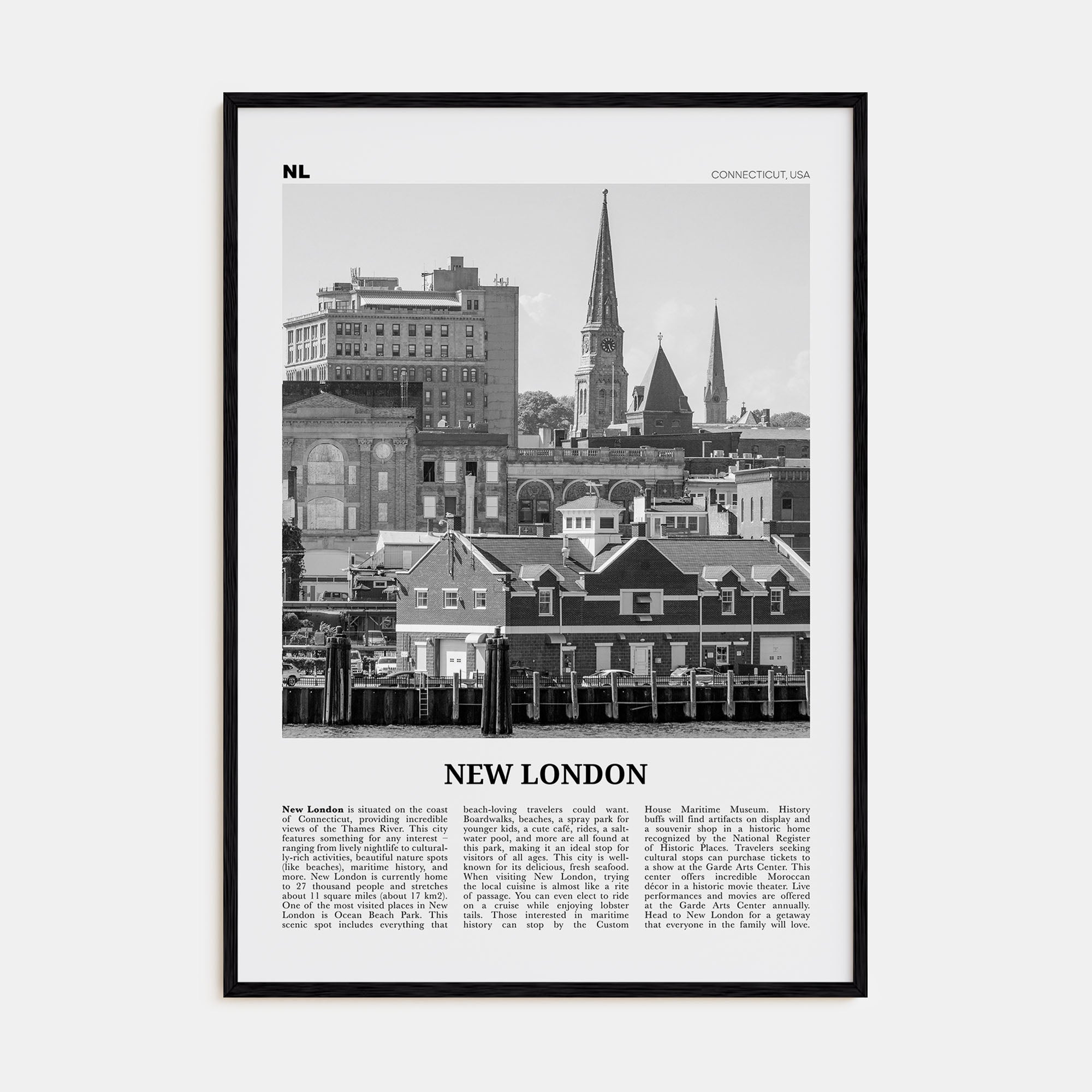 New London Travel B&W Poster