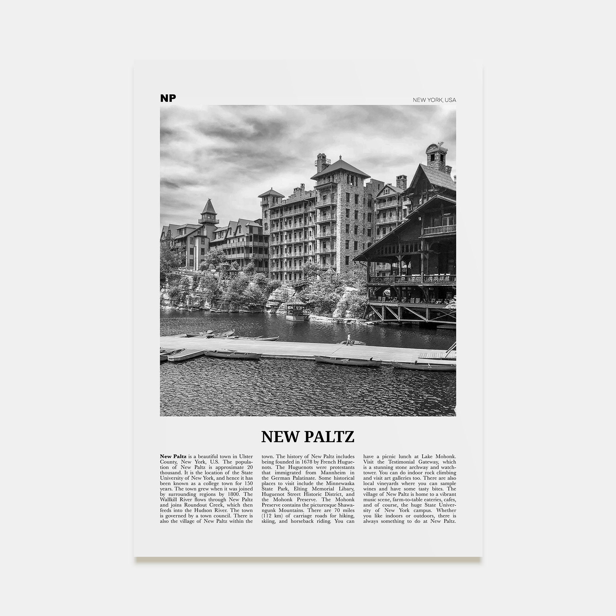 New Paltz Travel B&W Poster
