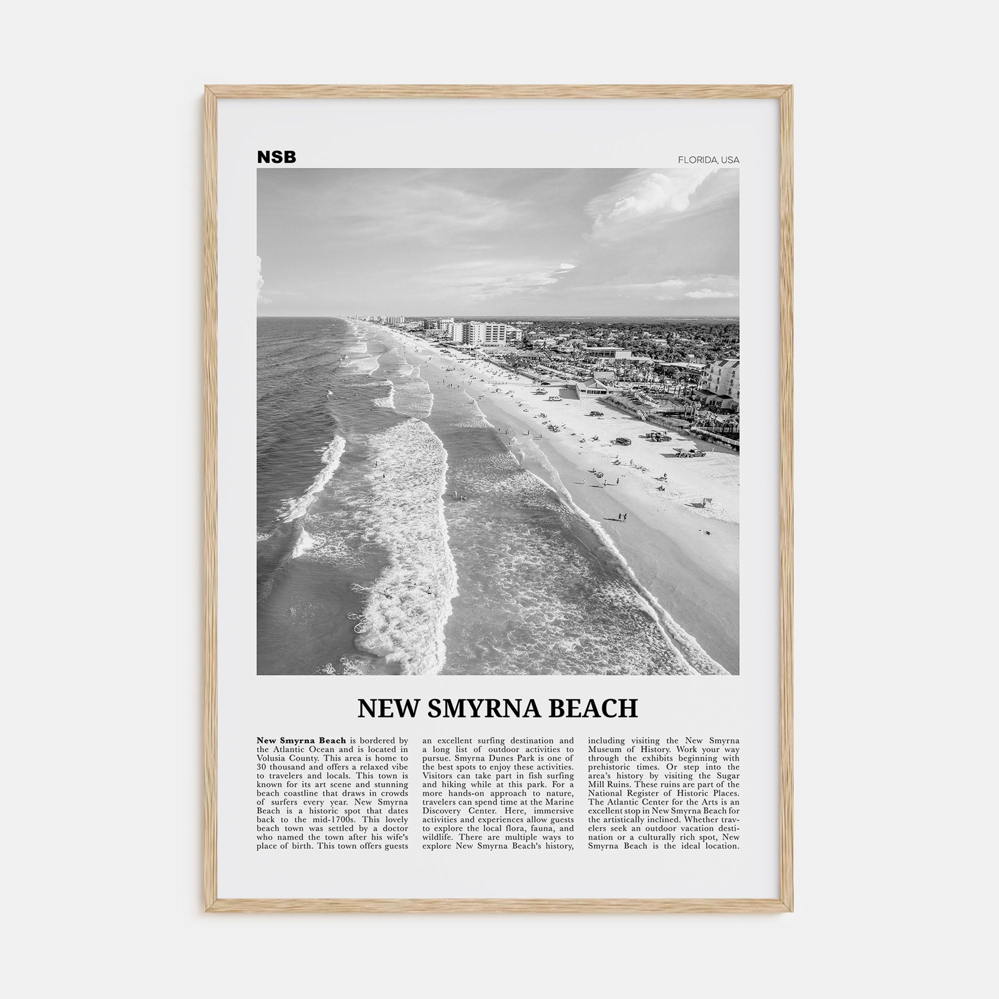 New Smyrna Beach Travel B&W Poster