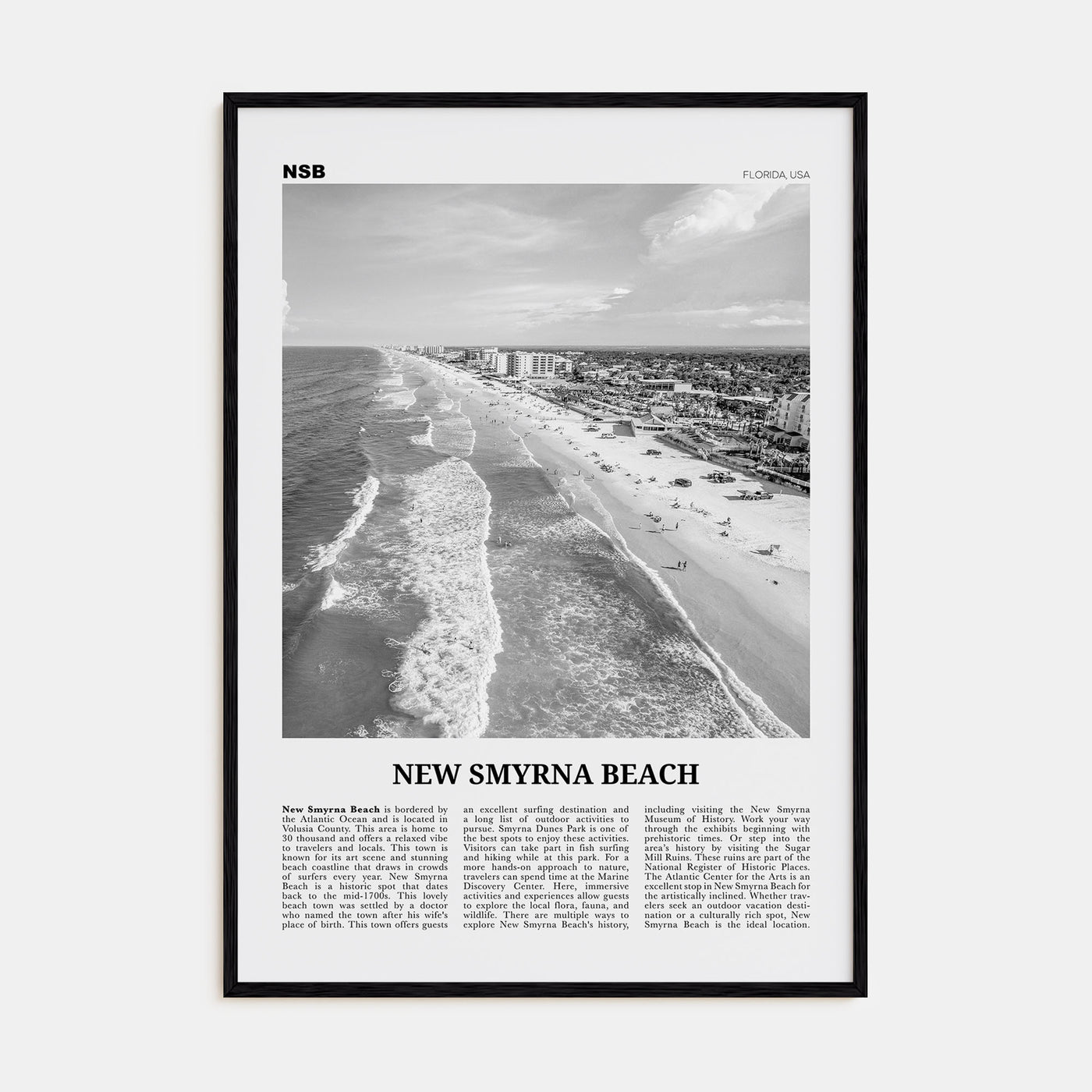 New Smyrna Beach Travel B&W Poster