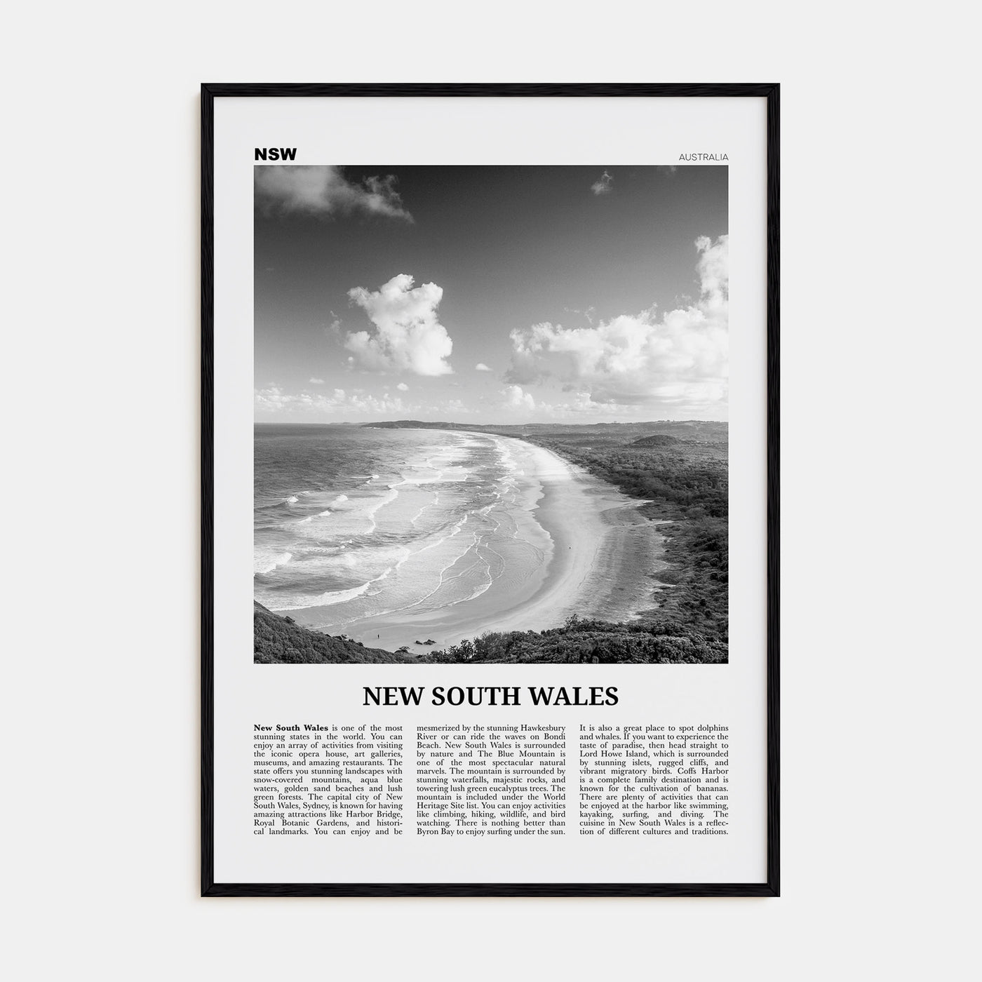 New South Wales Travel B&W Poster