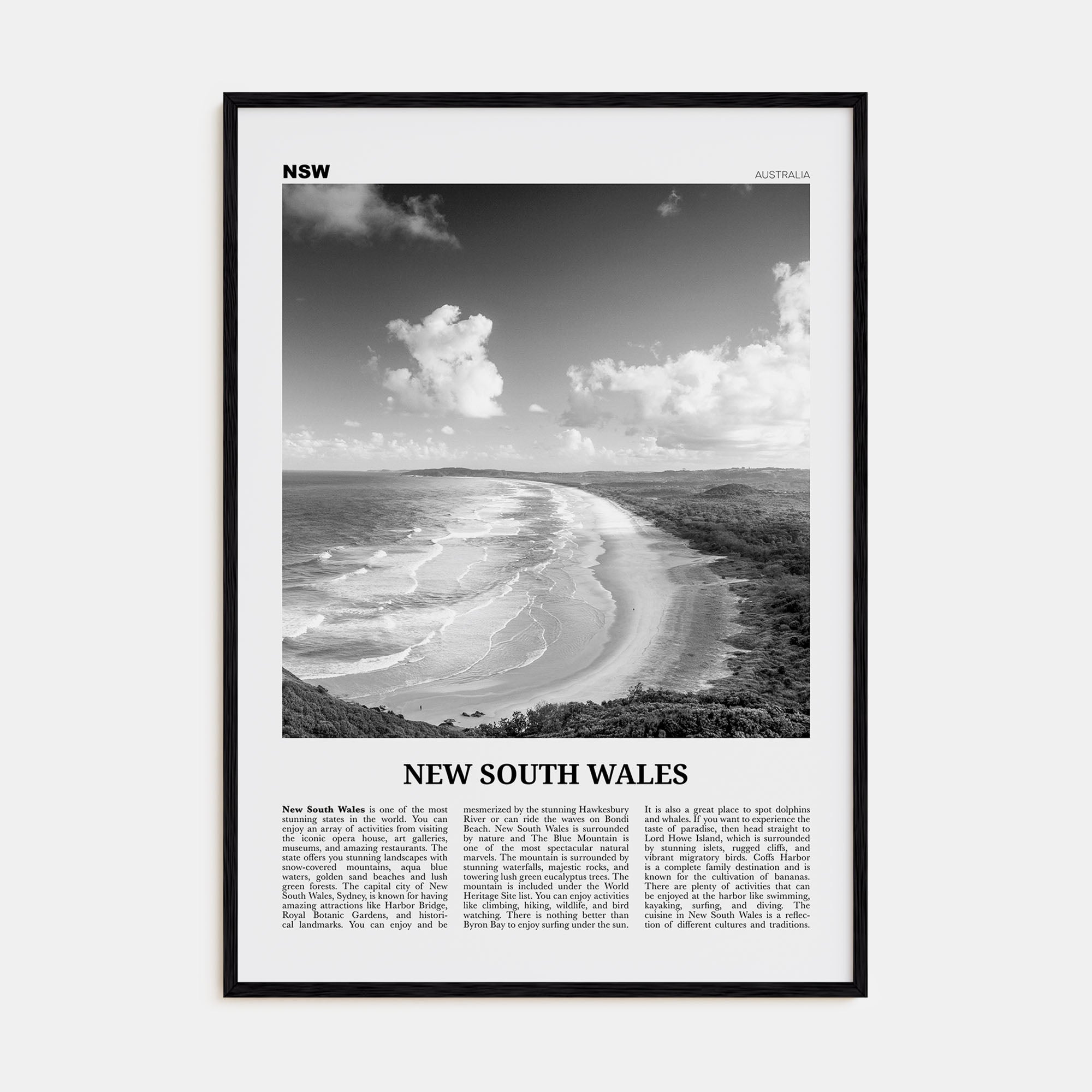 New South Wales Travel B&W Poster