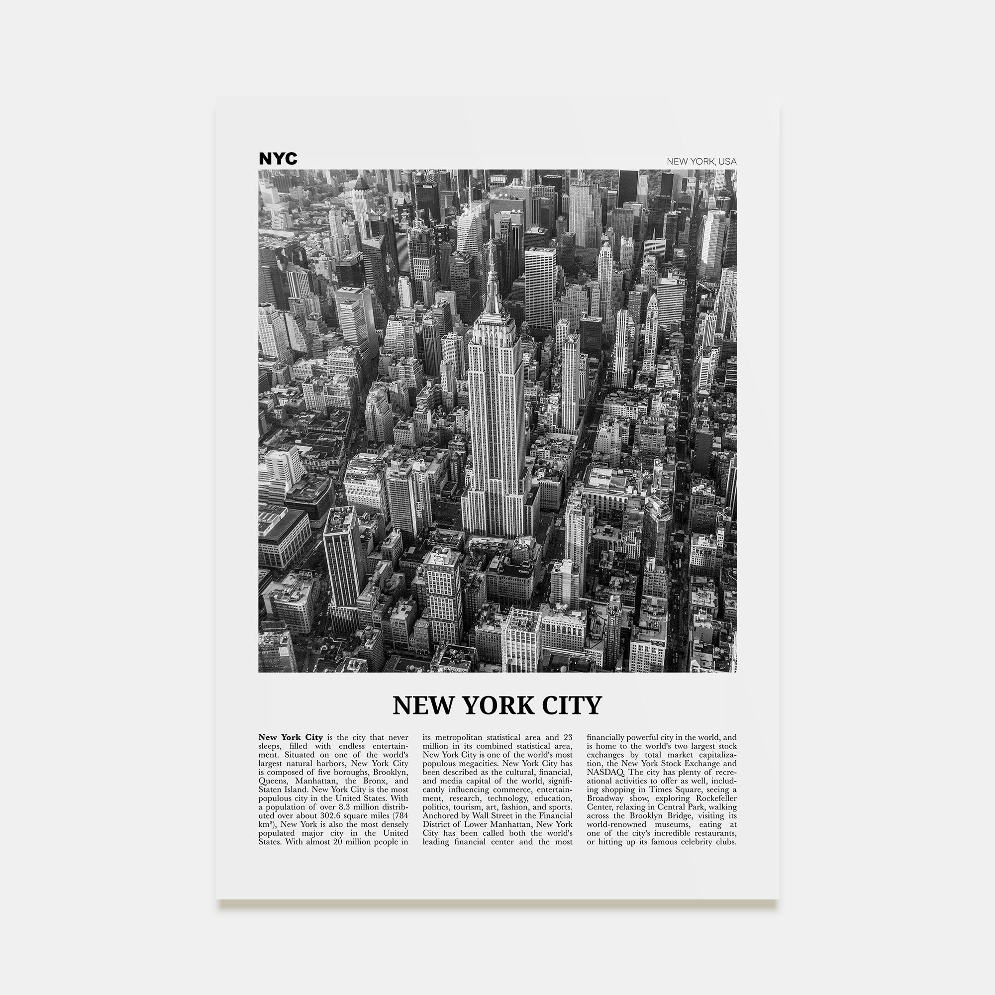New York City Travel B&W No 2 Poster