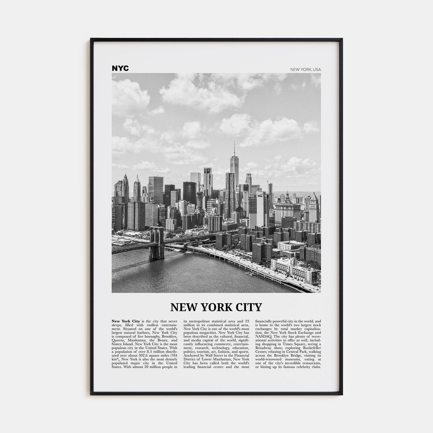 New York City Travel B&W No 7 Poster