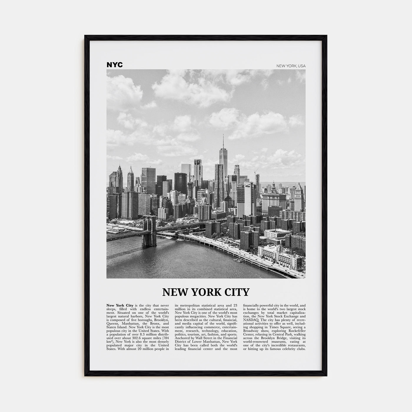 New York City Travel B&W No 7 Poster