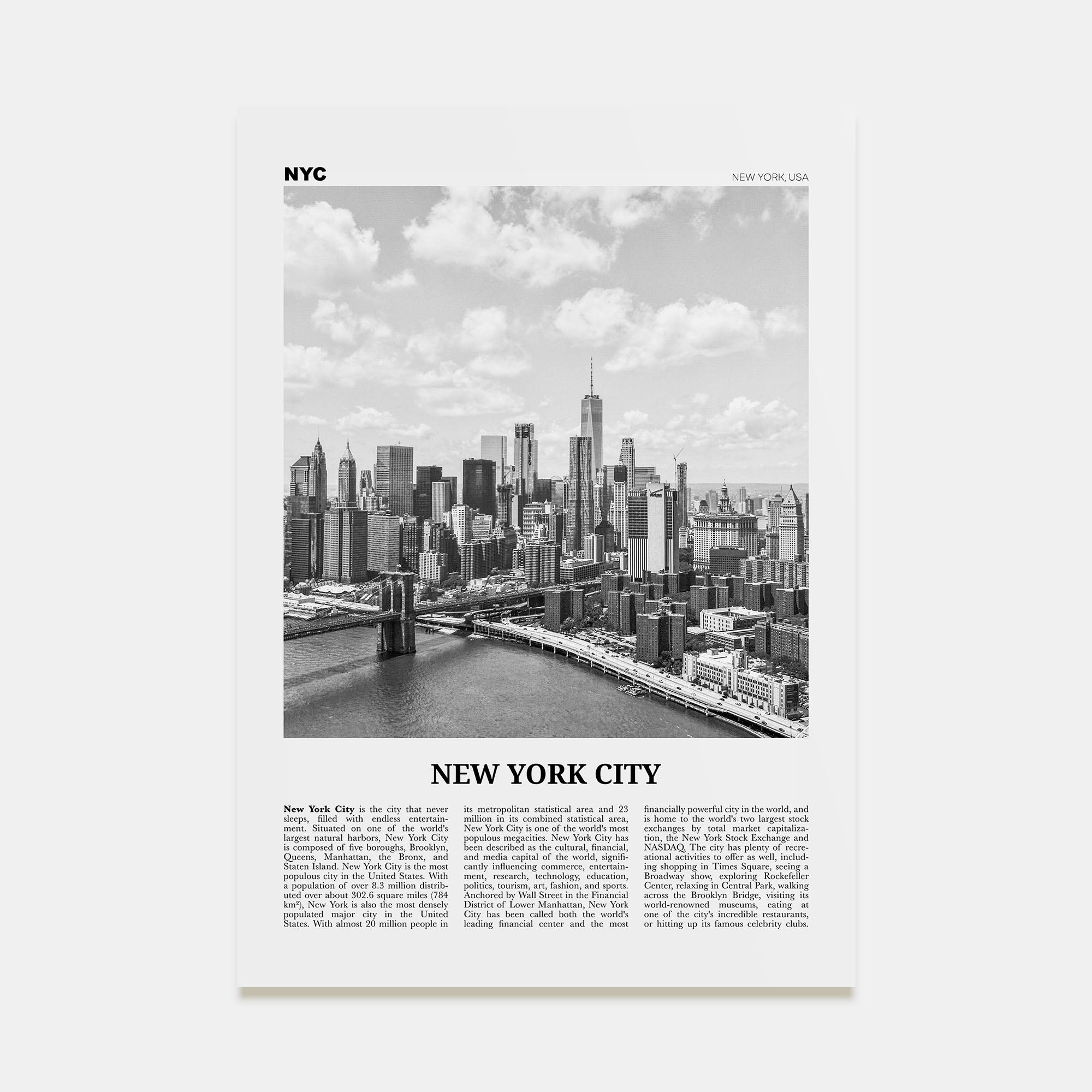 New York City Travel B&W No 7 Poster