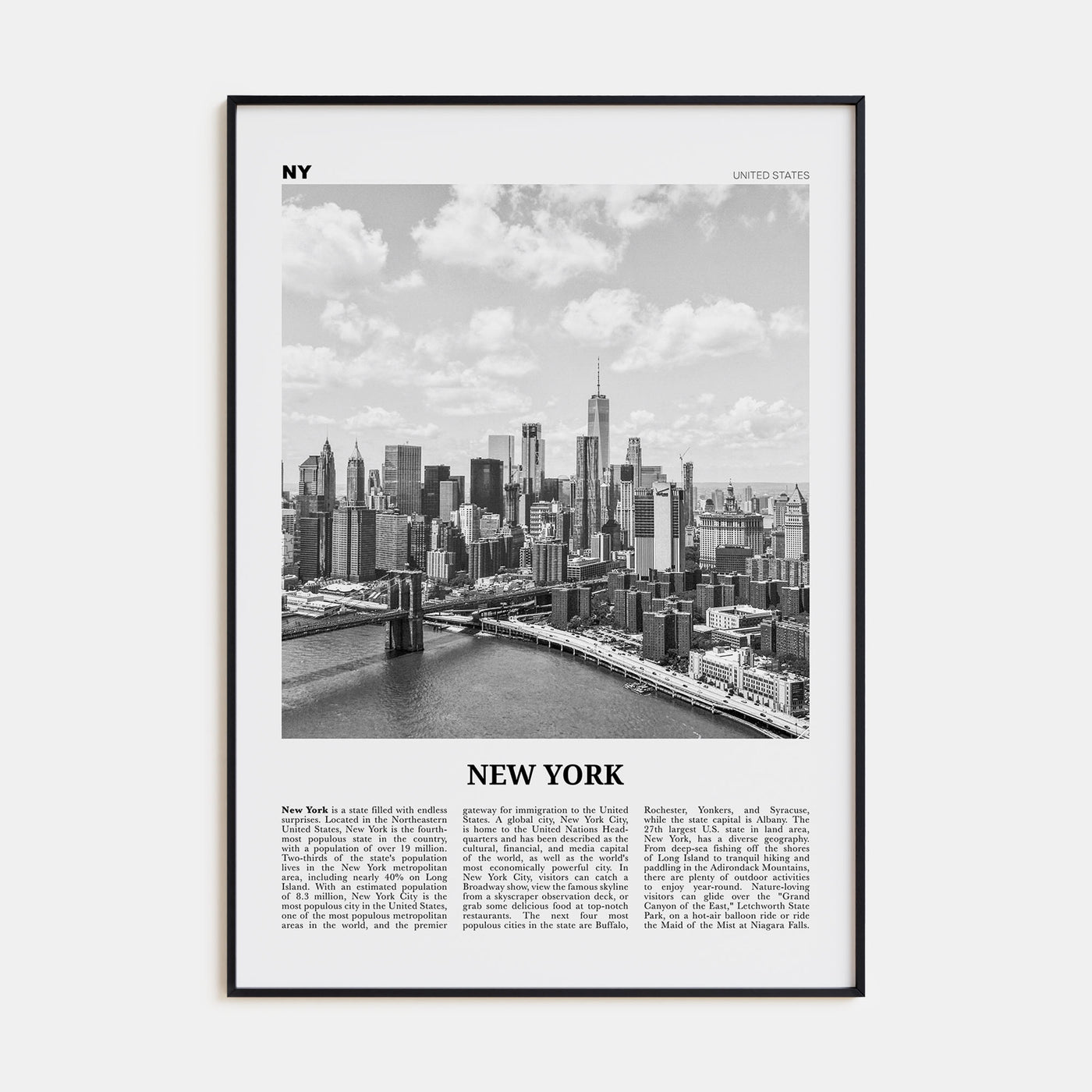 New York (State) Travel B&W No 1 Poster