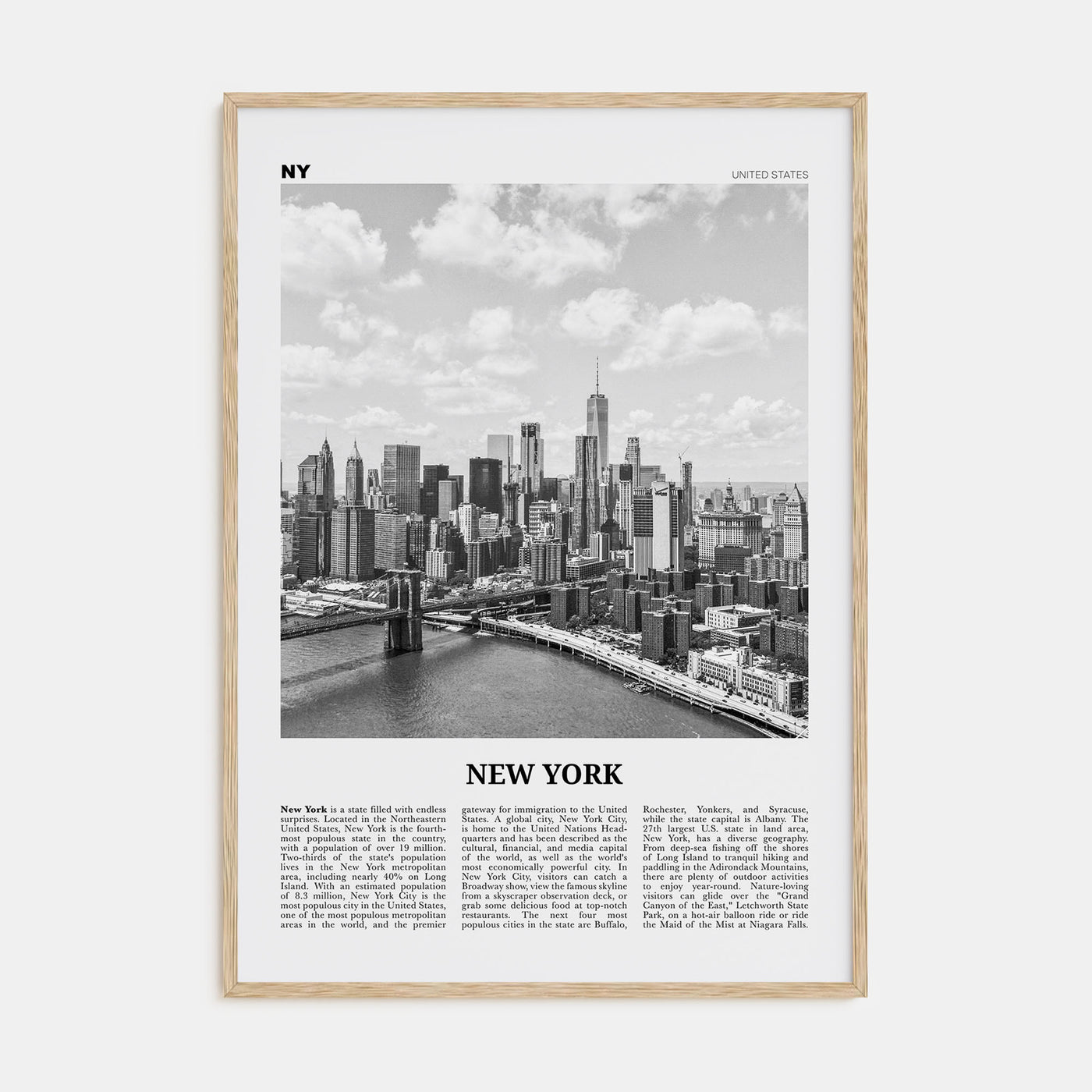 New York (State) Travel B&W No 1 Poster