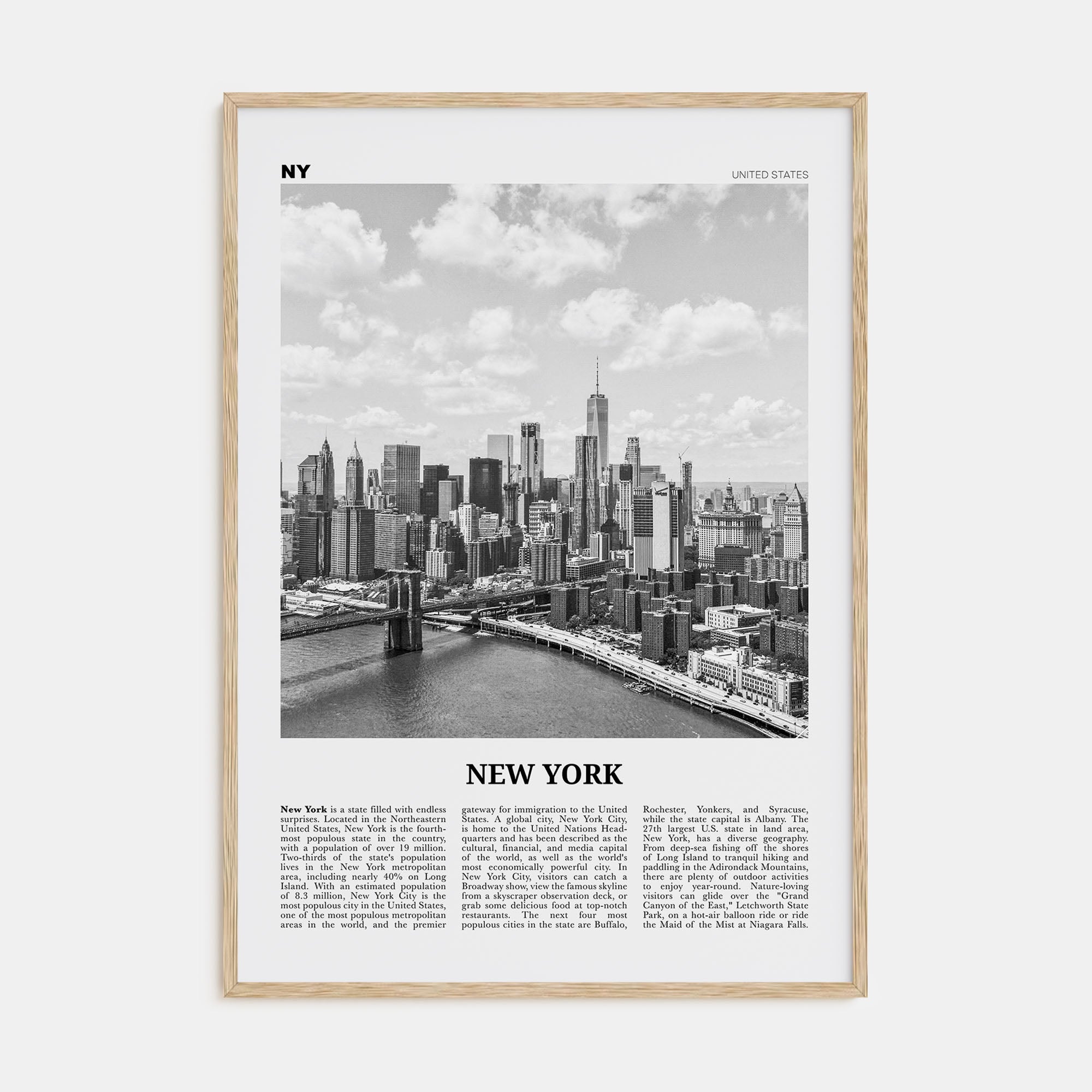 New York (State) Travel B&W No 1 Poster