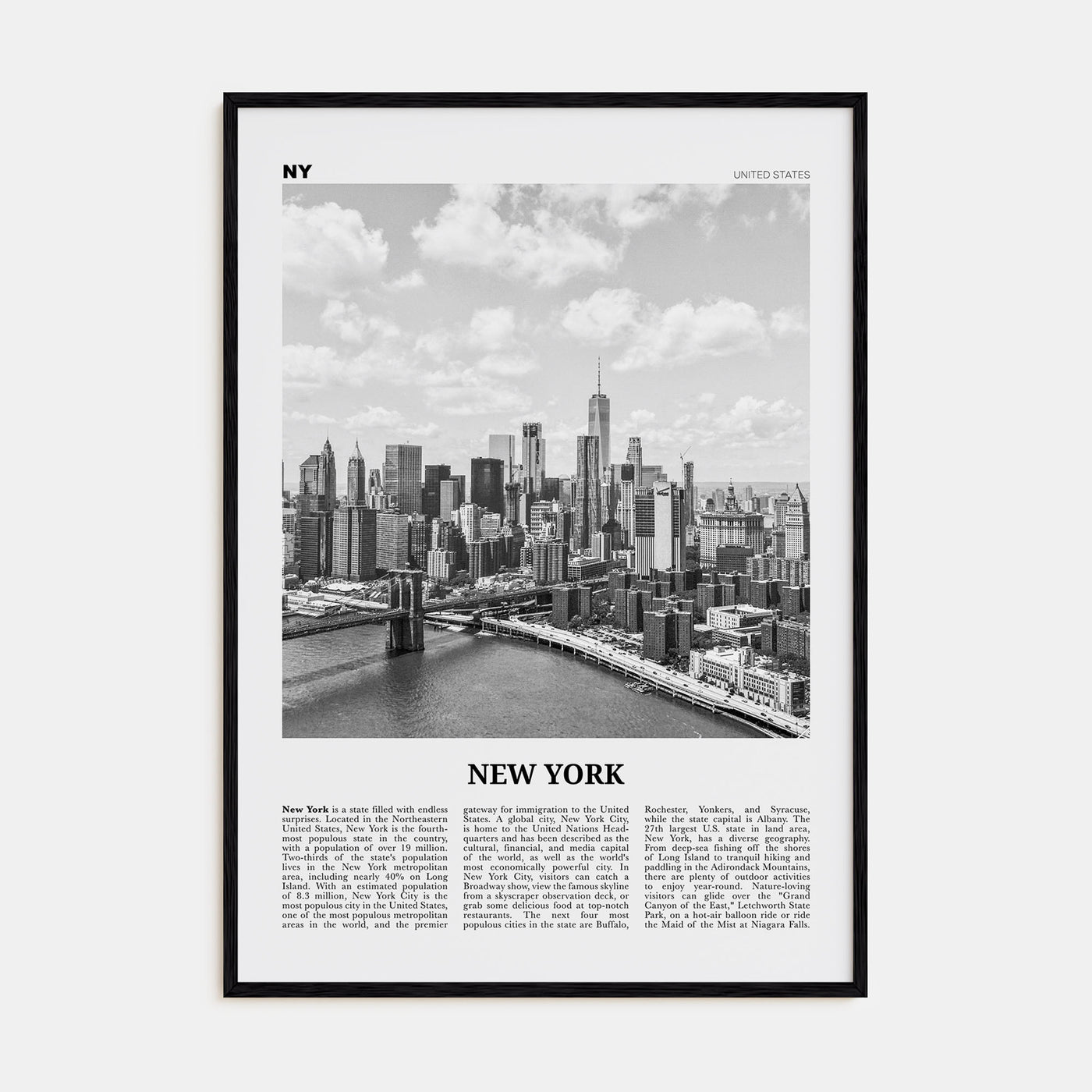 New York (State) Travel B&W No 1 Poster
