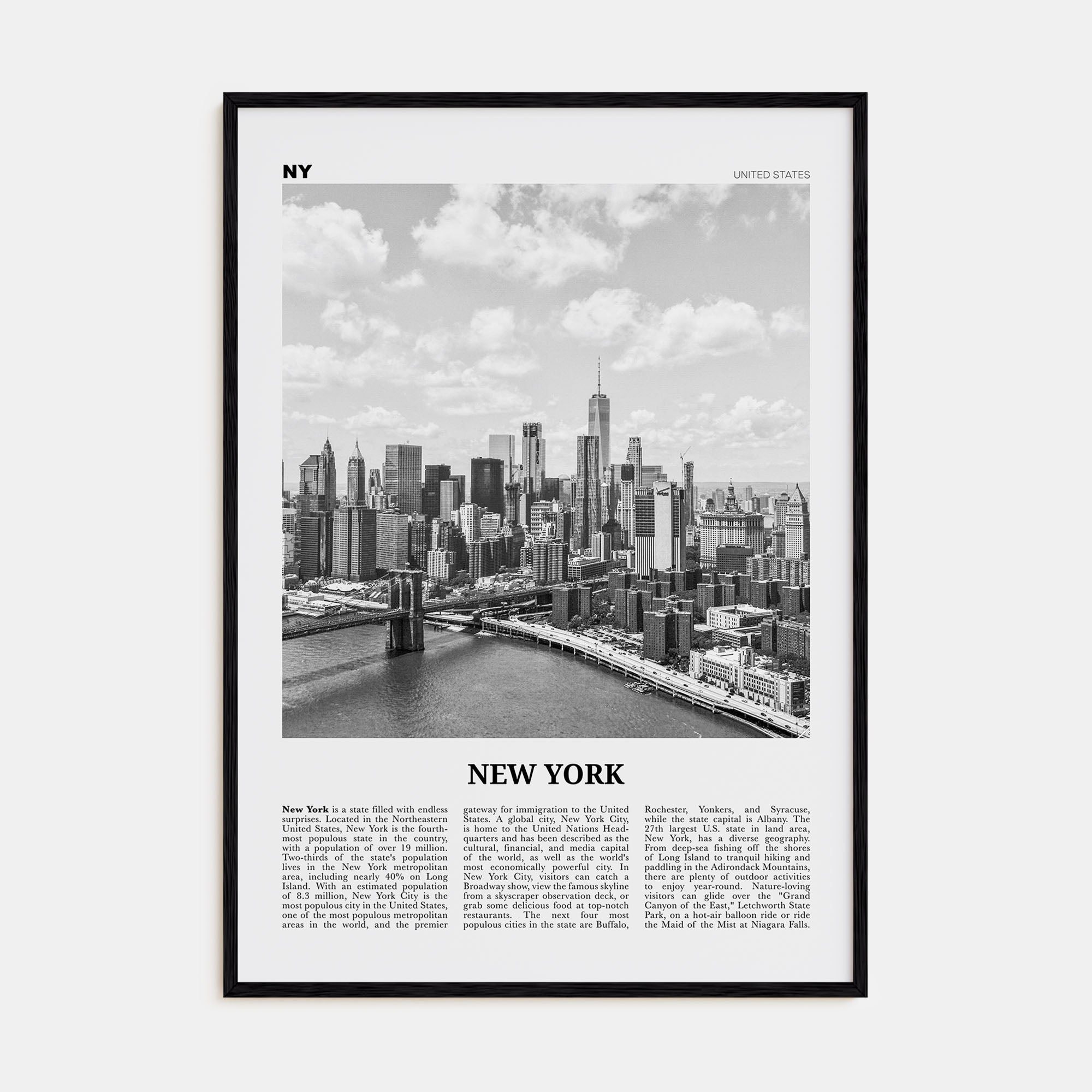 New York (State) Travel B&W No 1 Poster