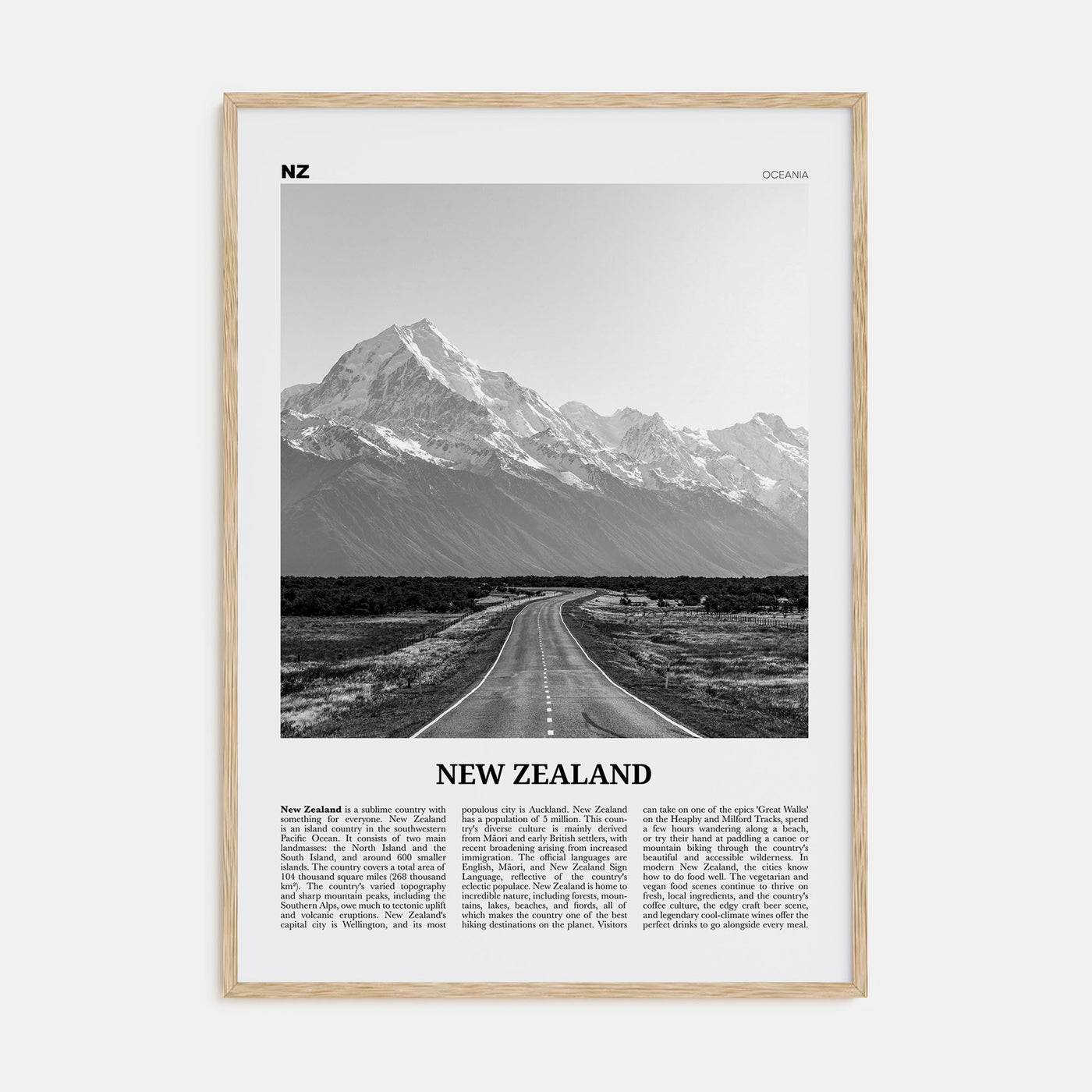 New Zealand Travel B&W No 1 Poster