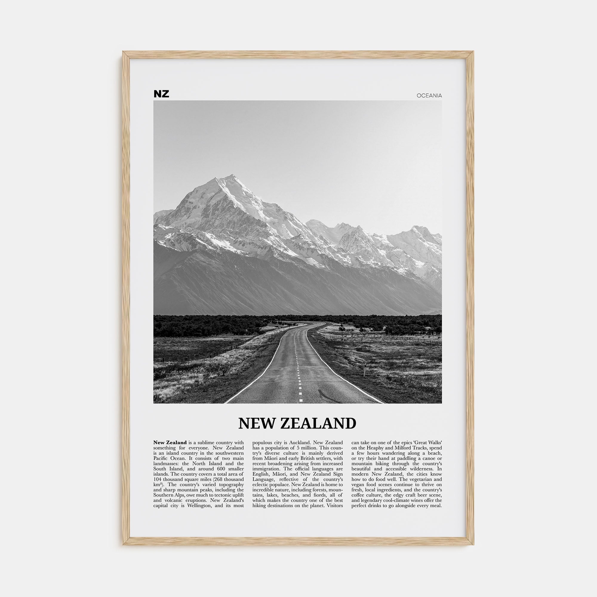 New Zealand Travel B&W No 1 Poster