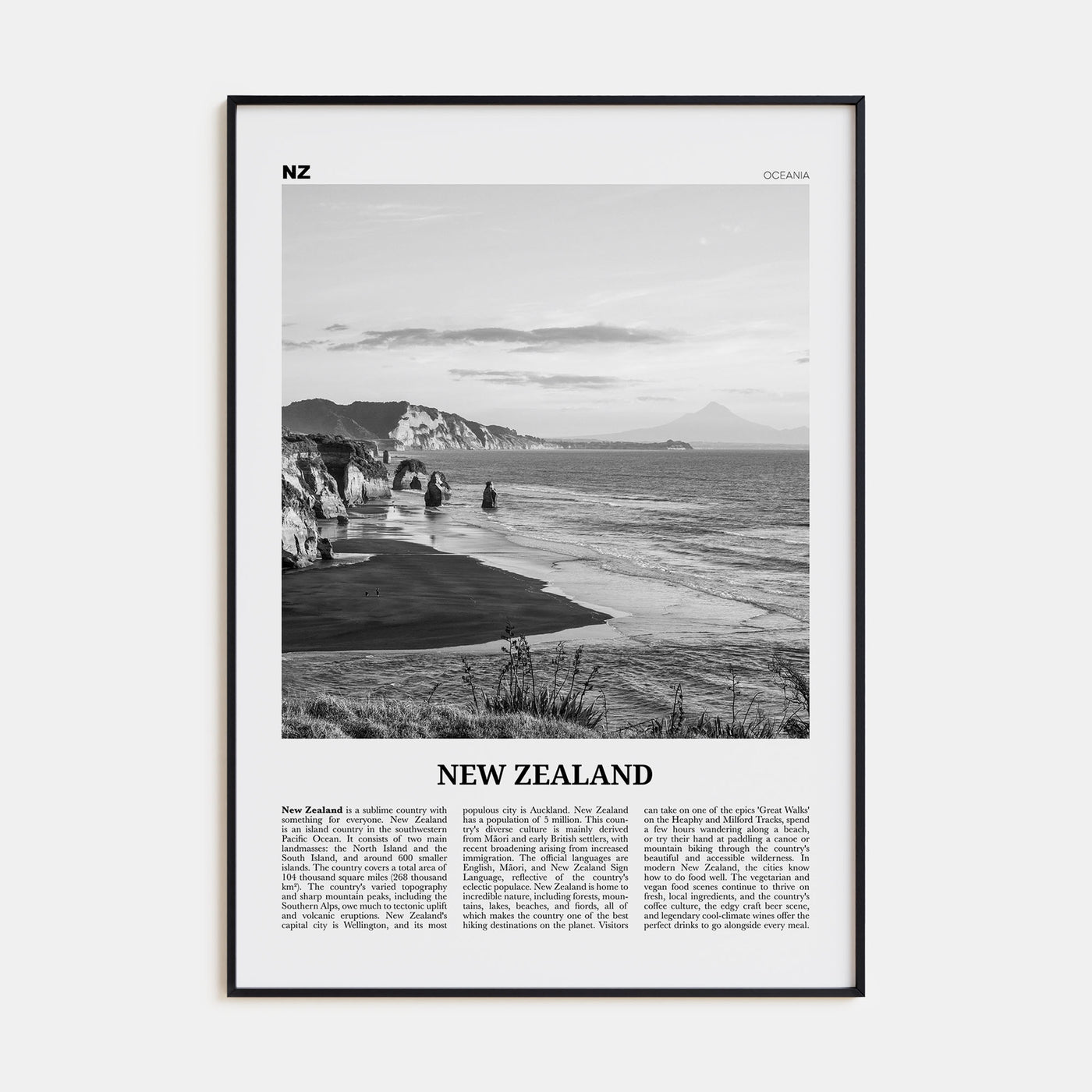 New Zealand Travel B&W No 2 Poster