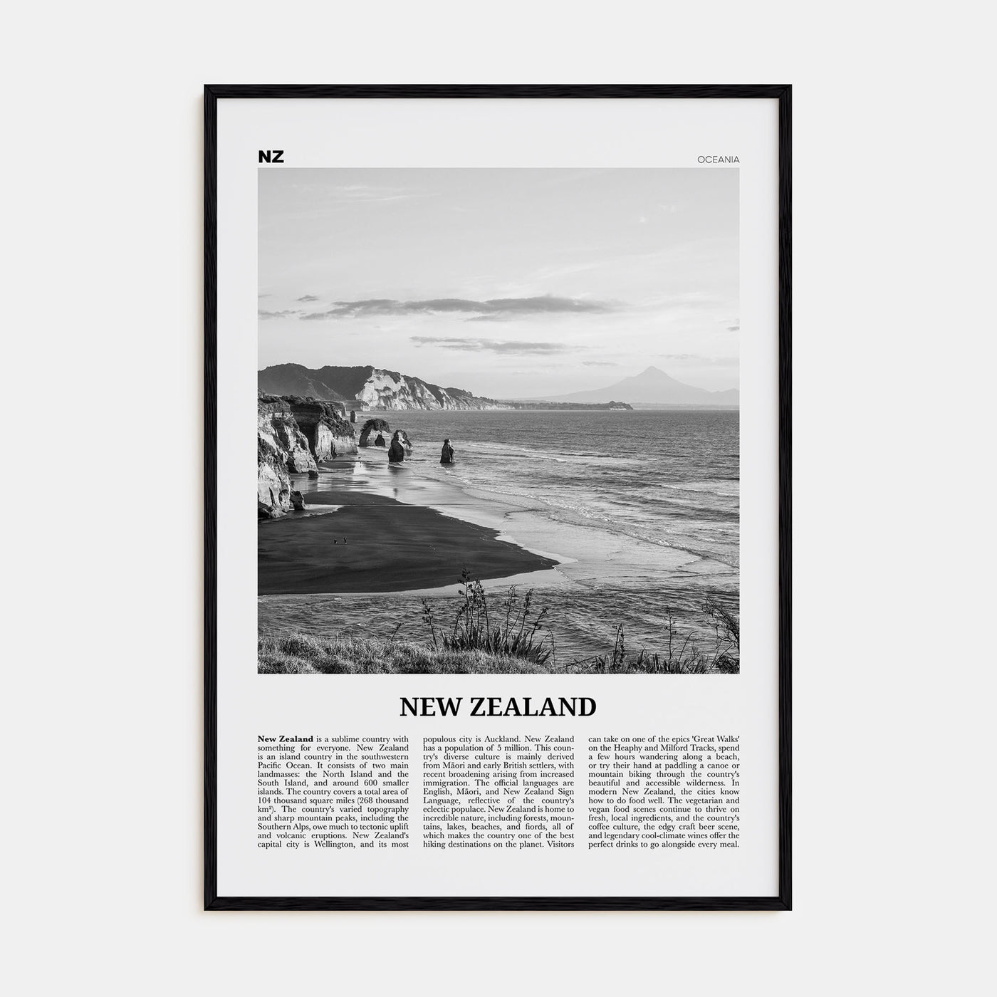 New Zealand Travel B&W No 2 Poster
