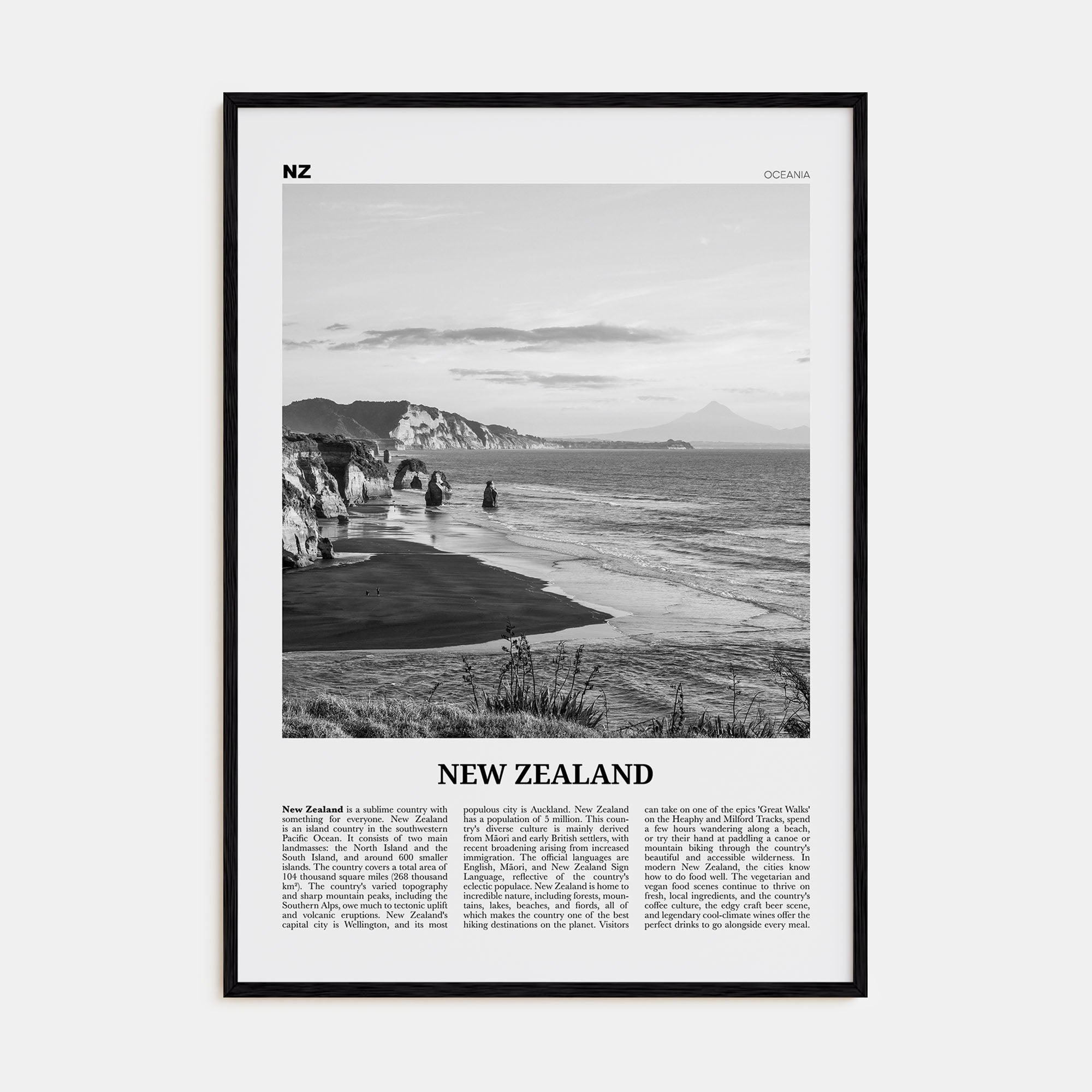New Zealand Travel B&W No 2 Poster