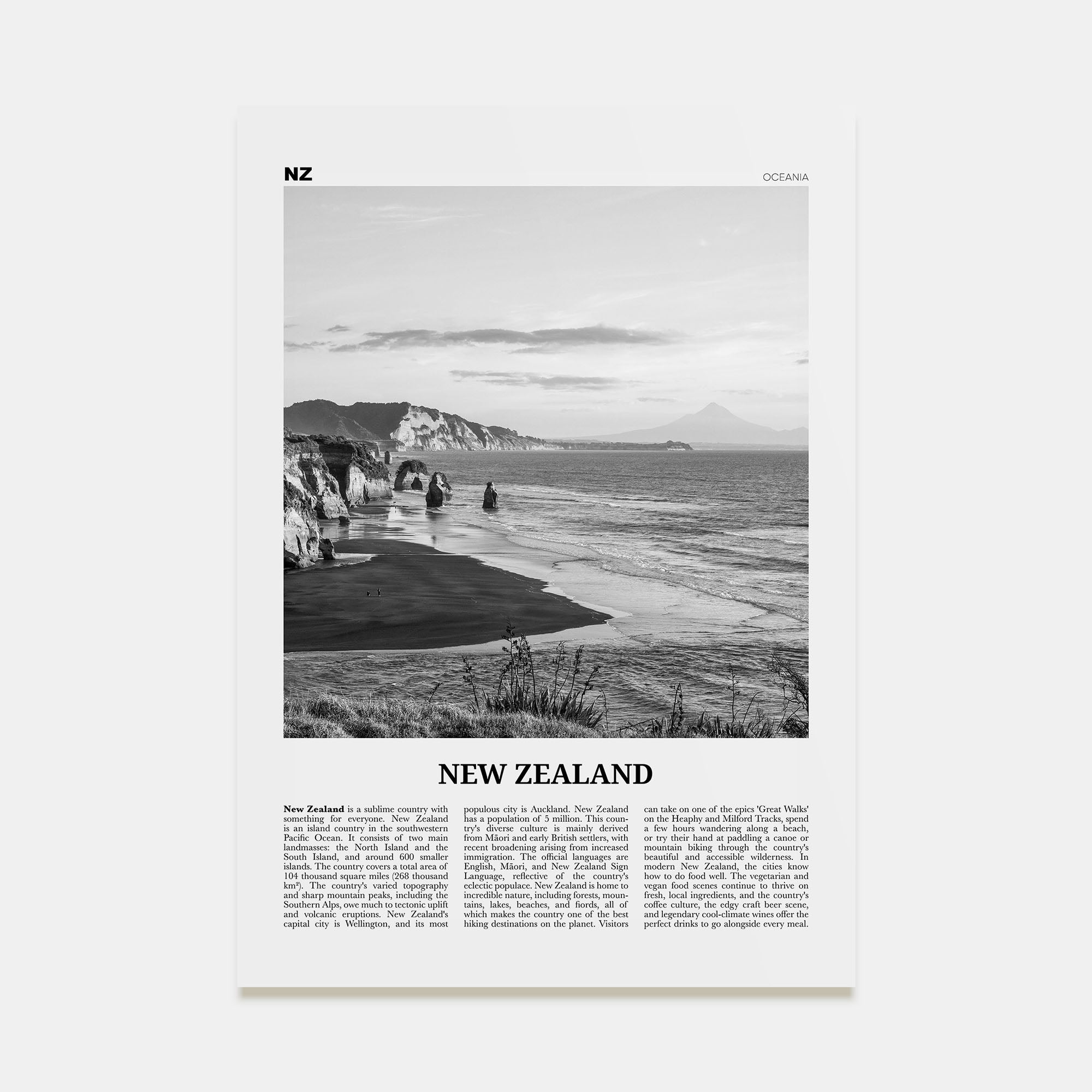 New Zealand Travel B&W No 2 Poster