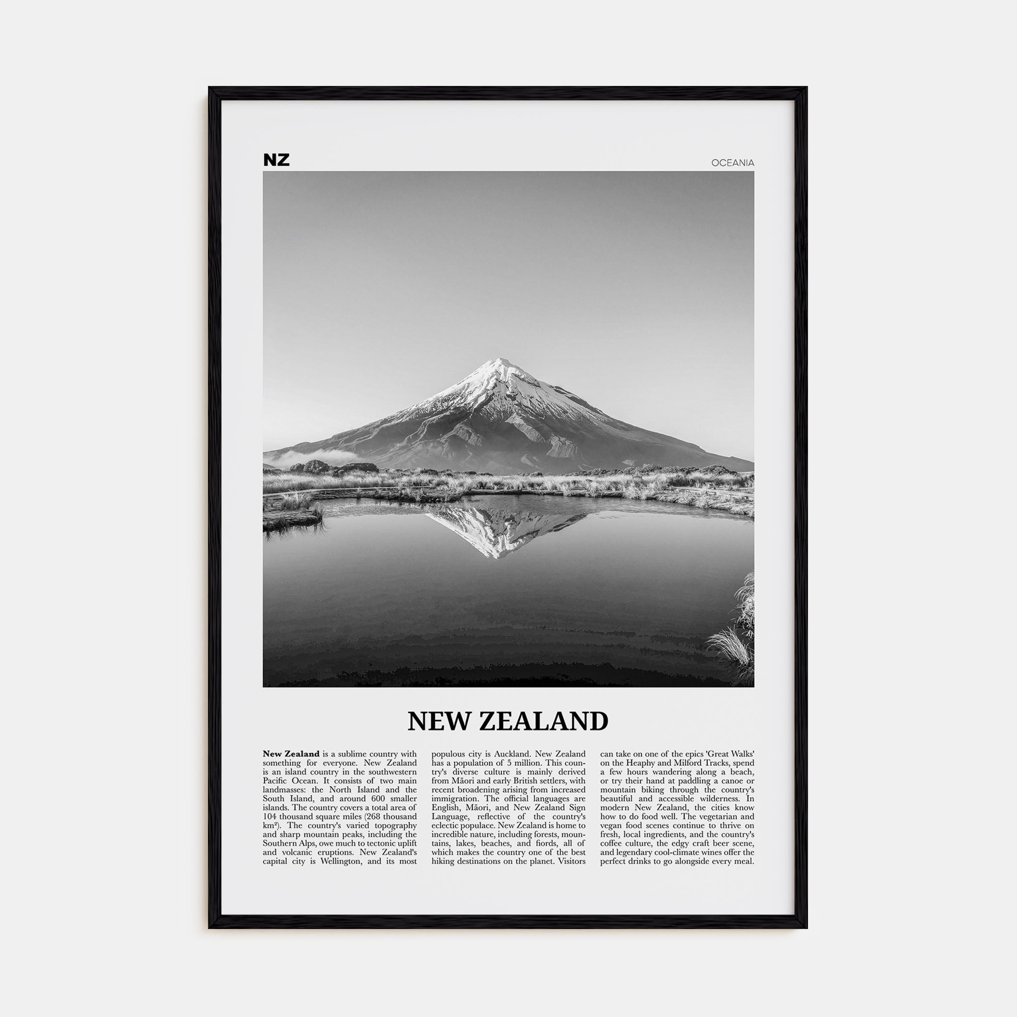 New Zealand Travel B&W No 3 Poster