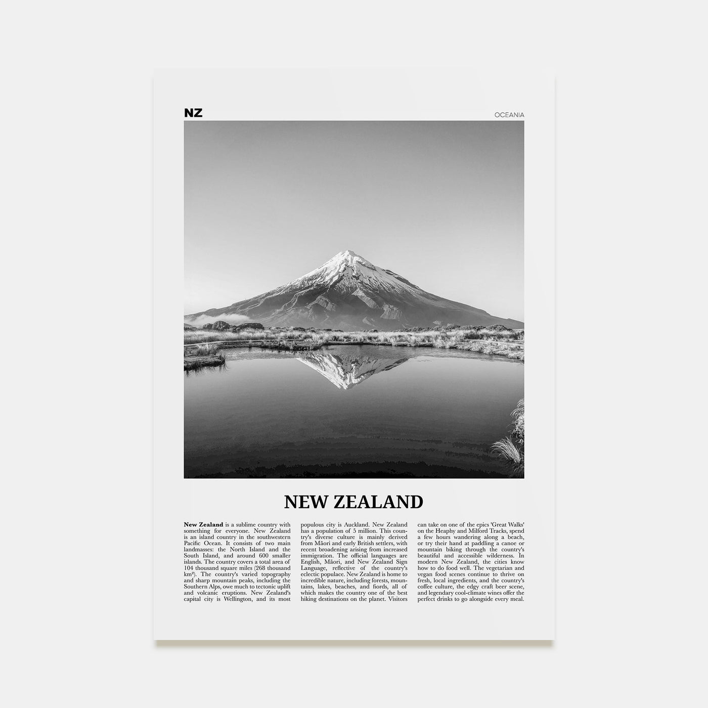 New Zealand Travel B&W No 3 Poster