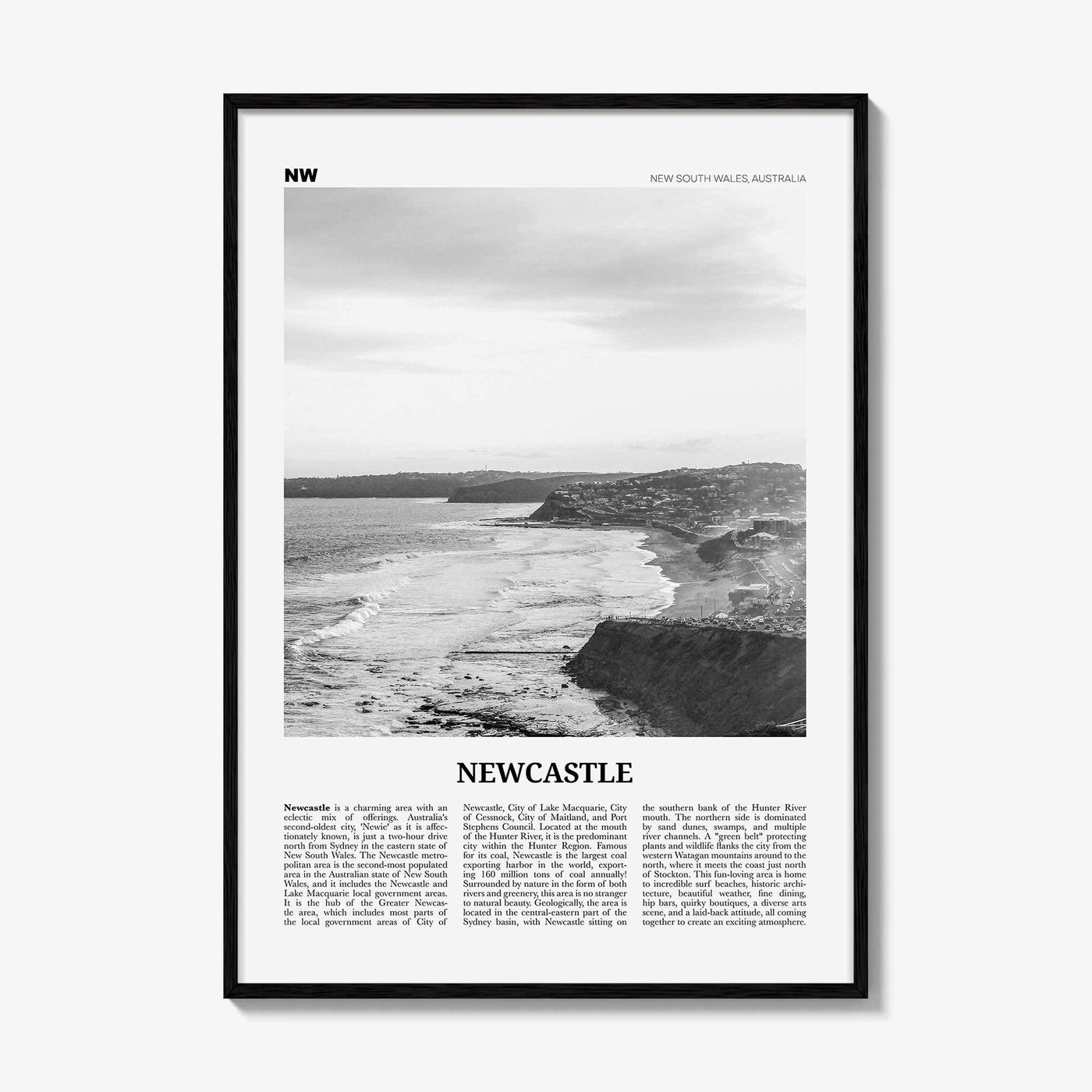 Newcastle Print Black and White Australia, Newcastle Wall Art, Newcastle Poster, Newcastle Photo, New South Wales, Oceania