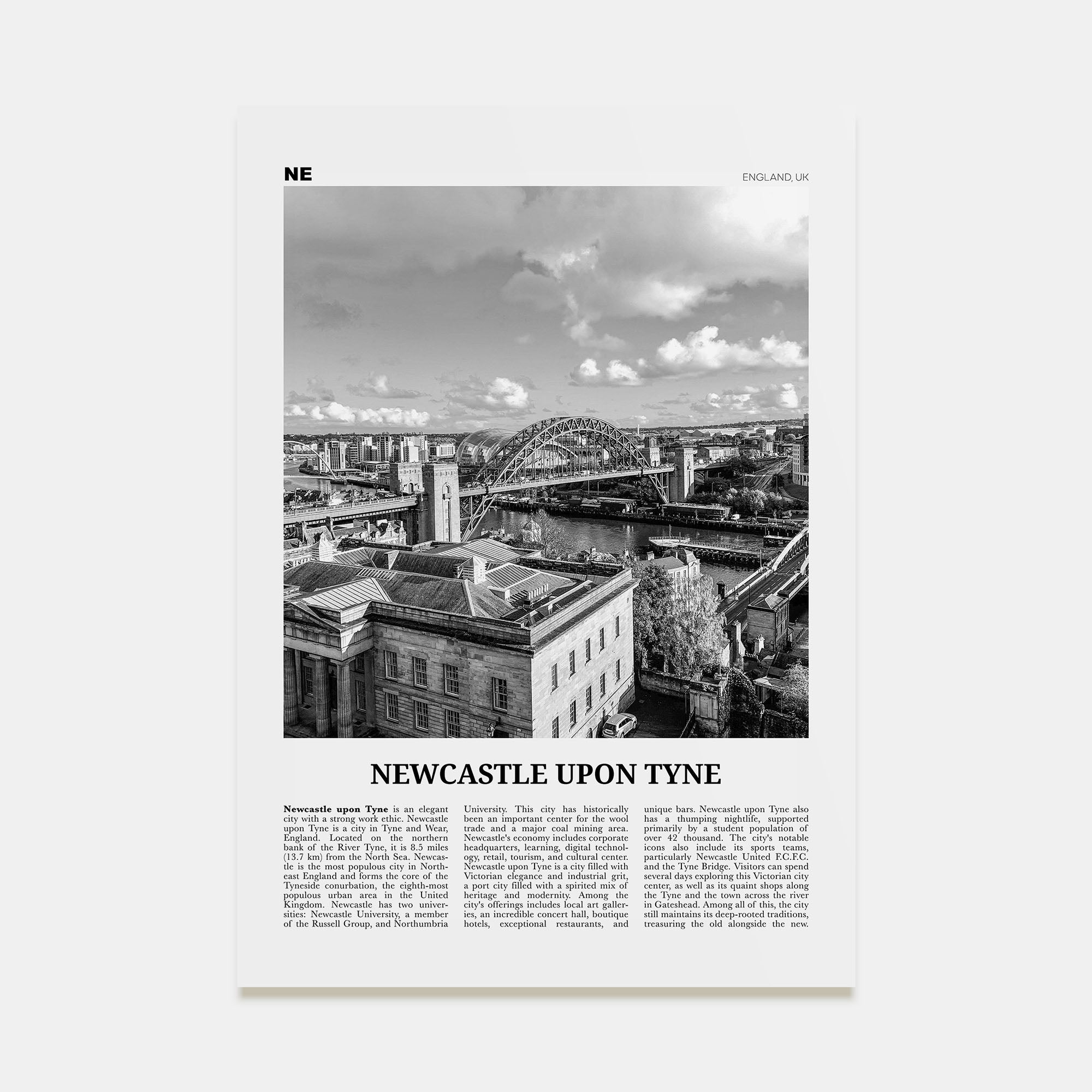 Newcastle upon Tyne Travel B&W Poster