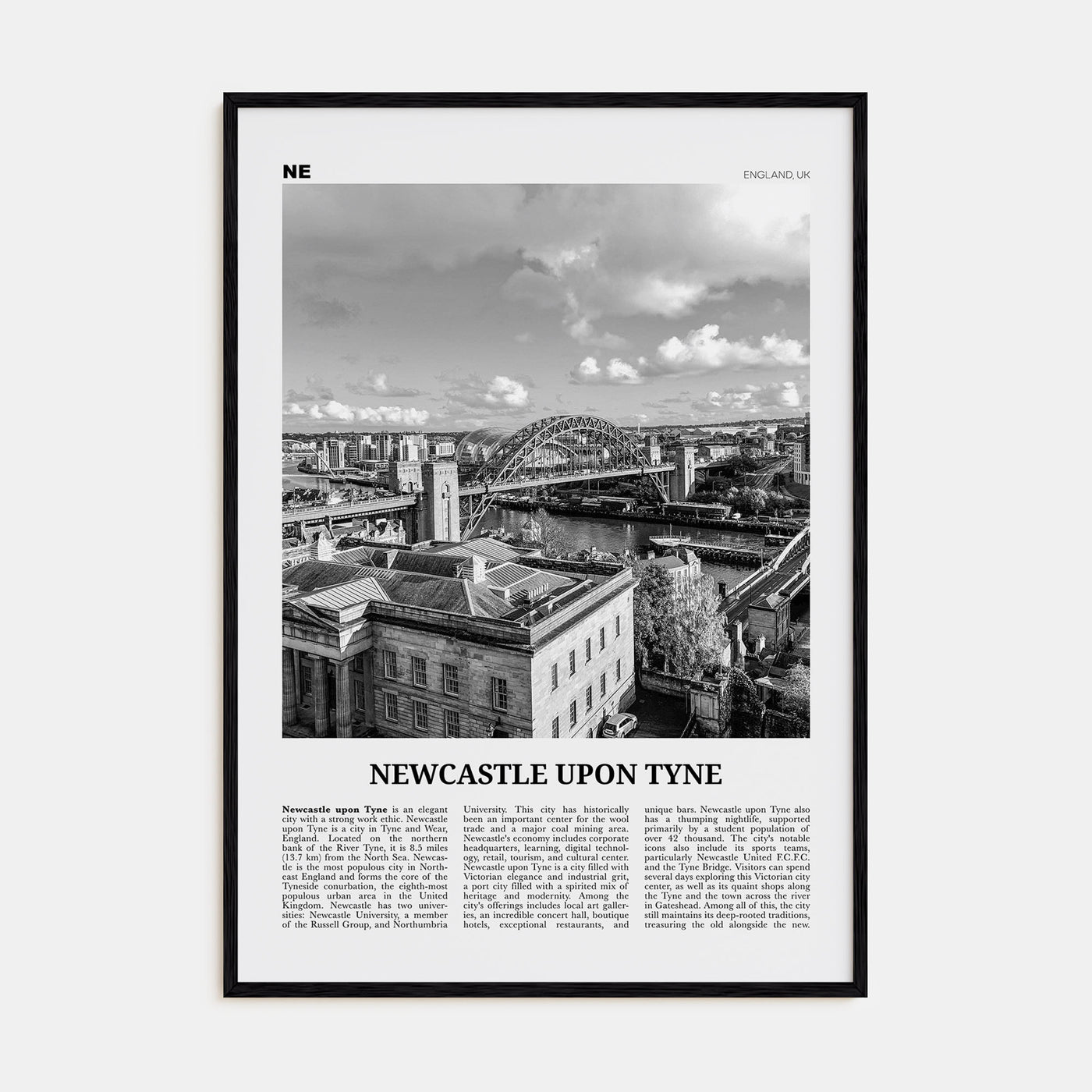 Newcastle upon Tyne Travel B&W Poster