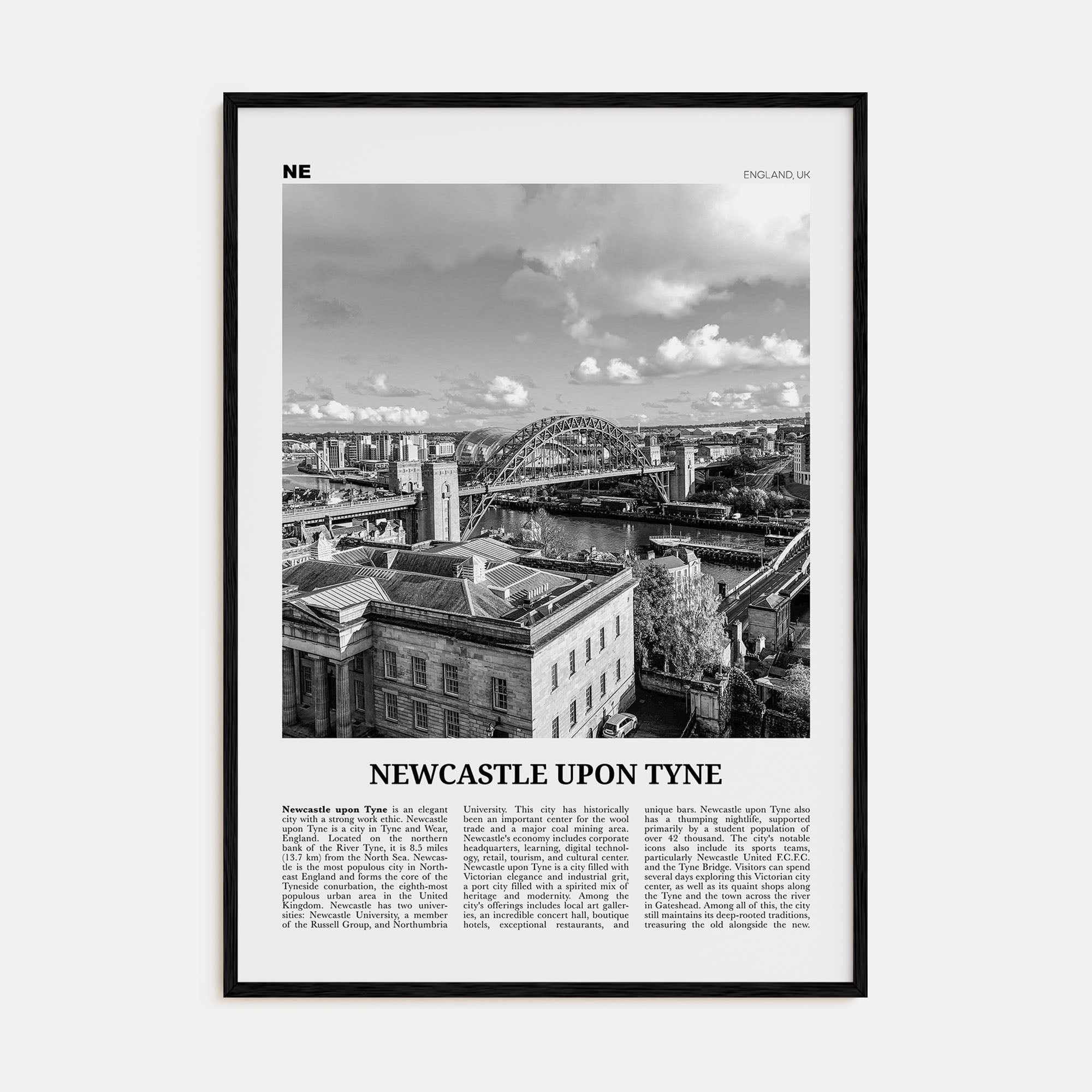 Newcastle upon Tyne Travel B&W Poster