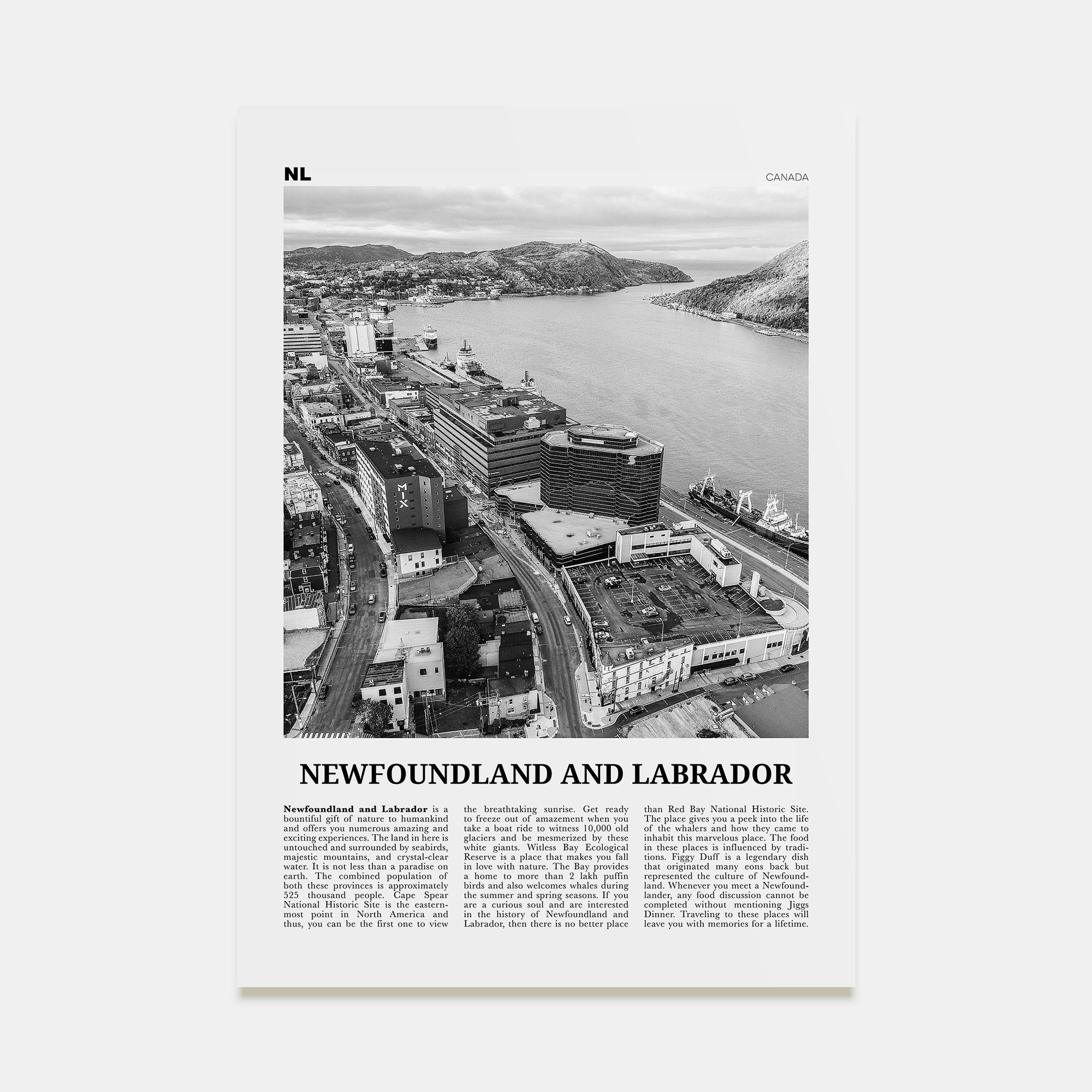 Newfoundland and Labrador Travel B&W Poster
