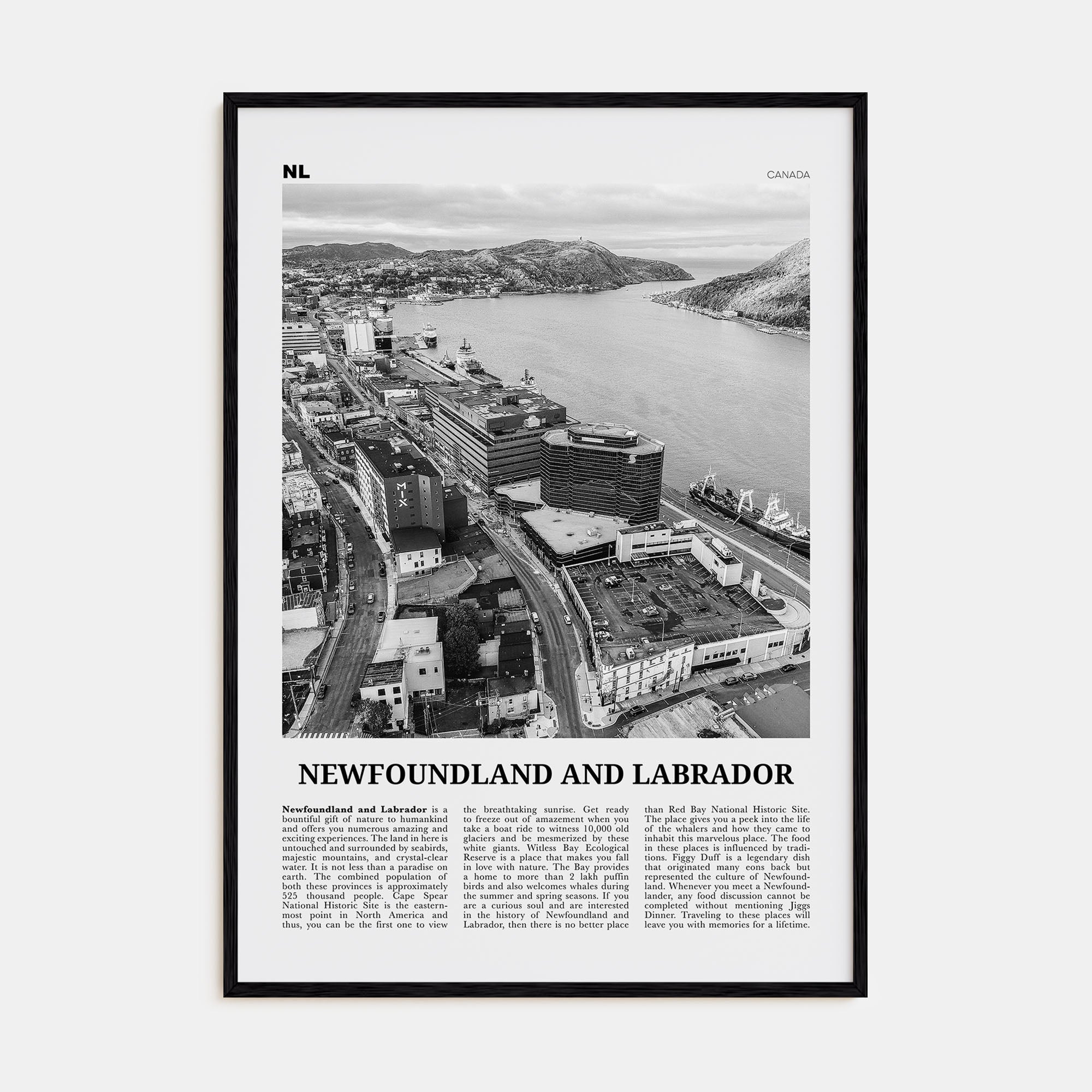 Newfoundland and Labrador Travel B&W Poster