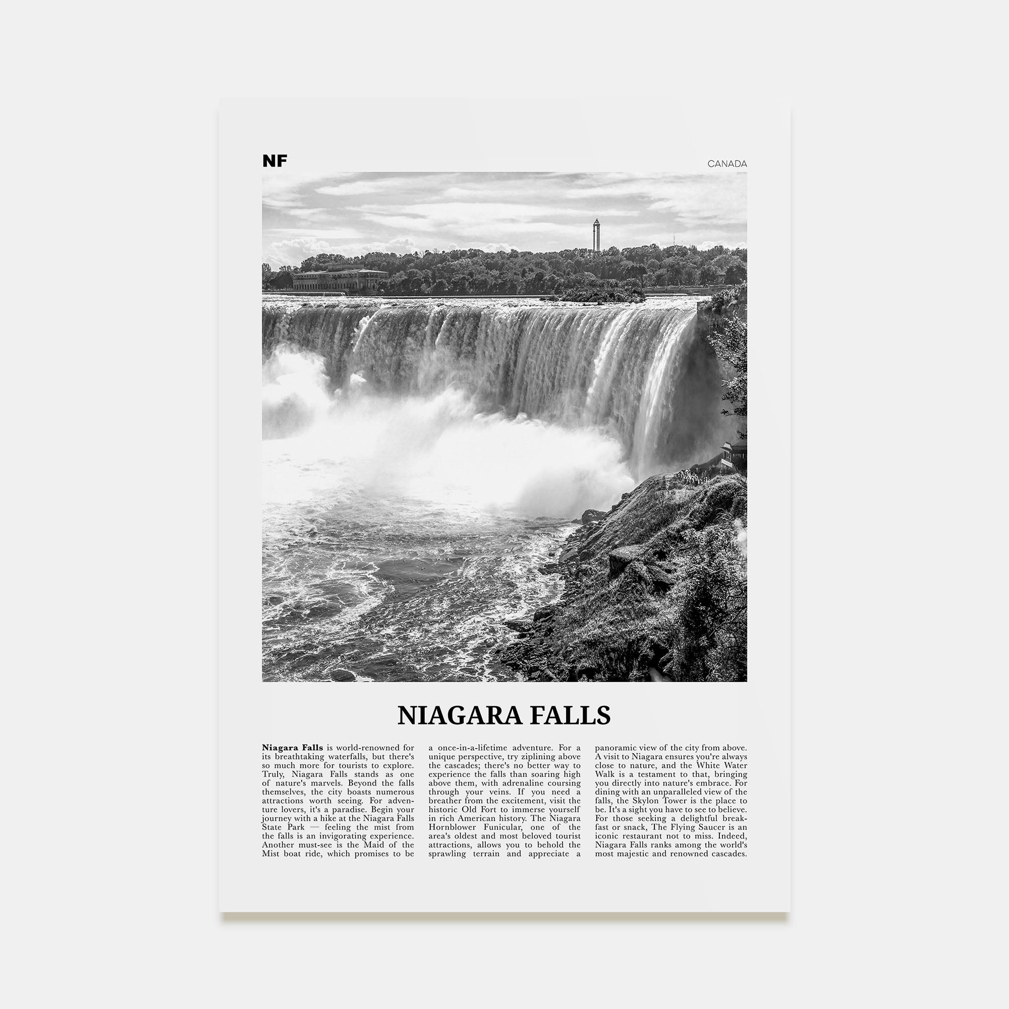 Niagara Falls, Canada Travel B&W Poster