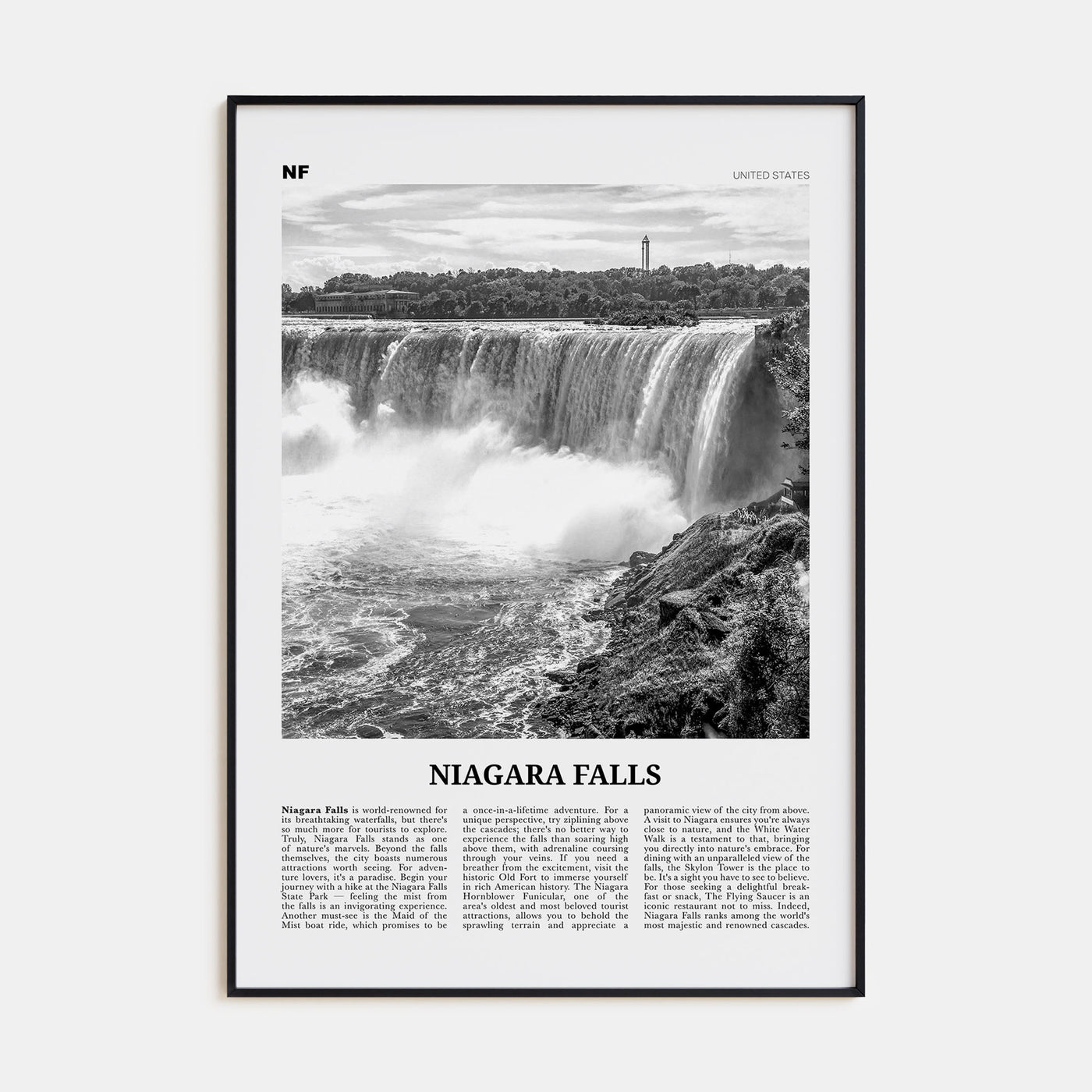 Niagara Falls, United States Travel B&W Poster