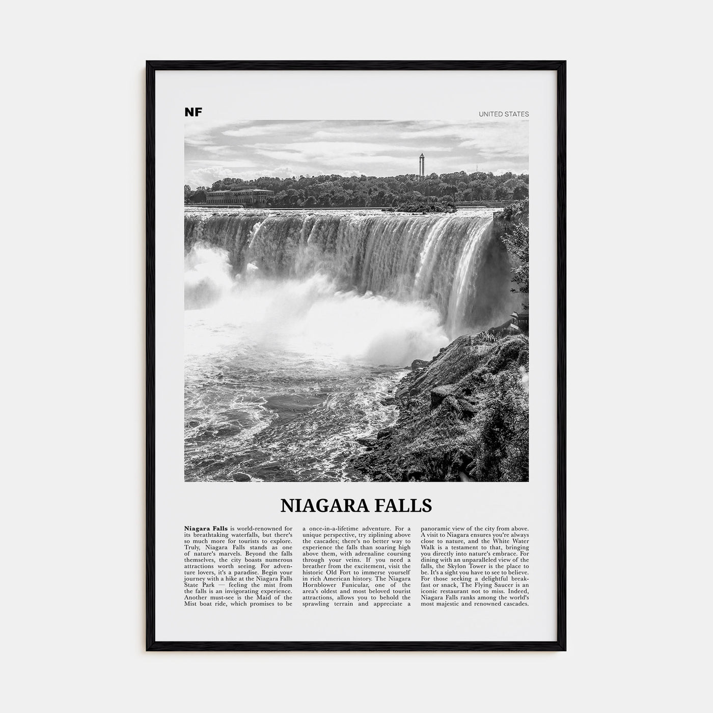 Niagara Falls, United States Travel B&W Poster