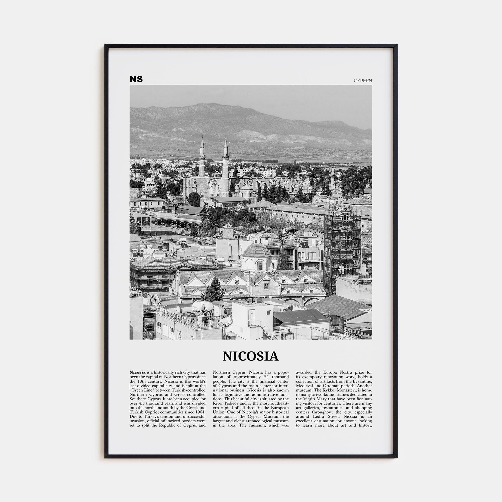 Nicosia Travel B&W Poster