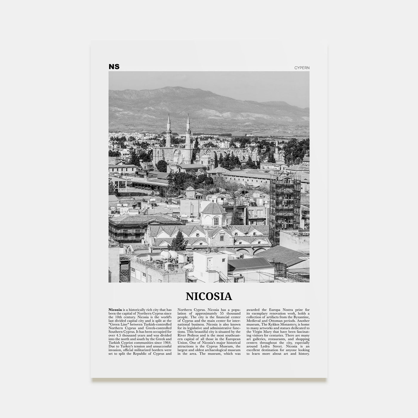 Nicosia Travel B&W Poster